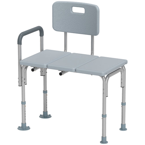 6-Level Adjustable Bath and Shower Transfer Bench Aluminum Chair with Non-Slip Feet, Armrest &; Backrest Grey