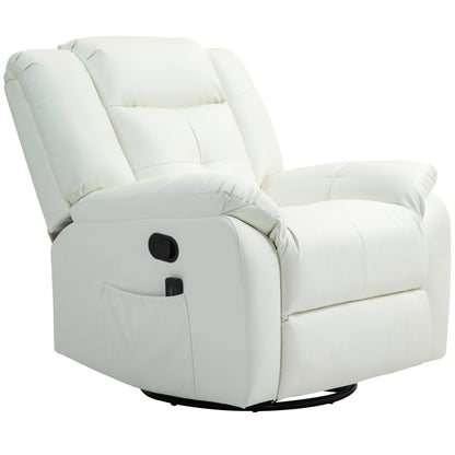 Vibration Massage Recliner, PU Leather Manual Reclining Chair, Rocker, Cream White Single Sofas   at Gallery Canada