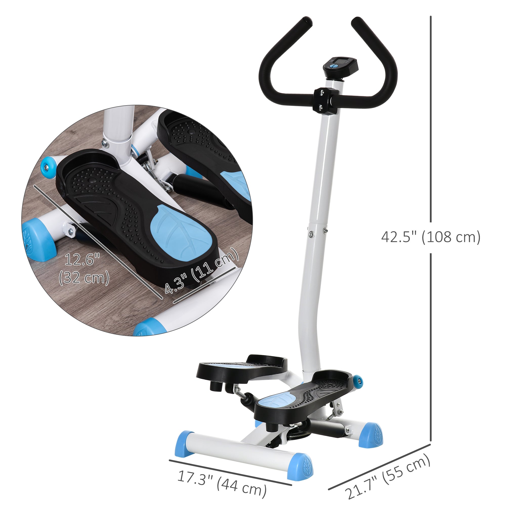 Twist Stepper Exercise Machine with Adjustable Height and Resistance, LCD Screen - White&;Blue Exercise & Stationary Bikes   at Gallery Canada