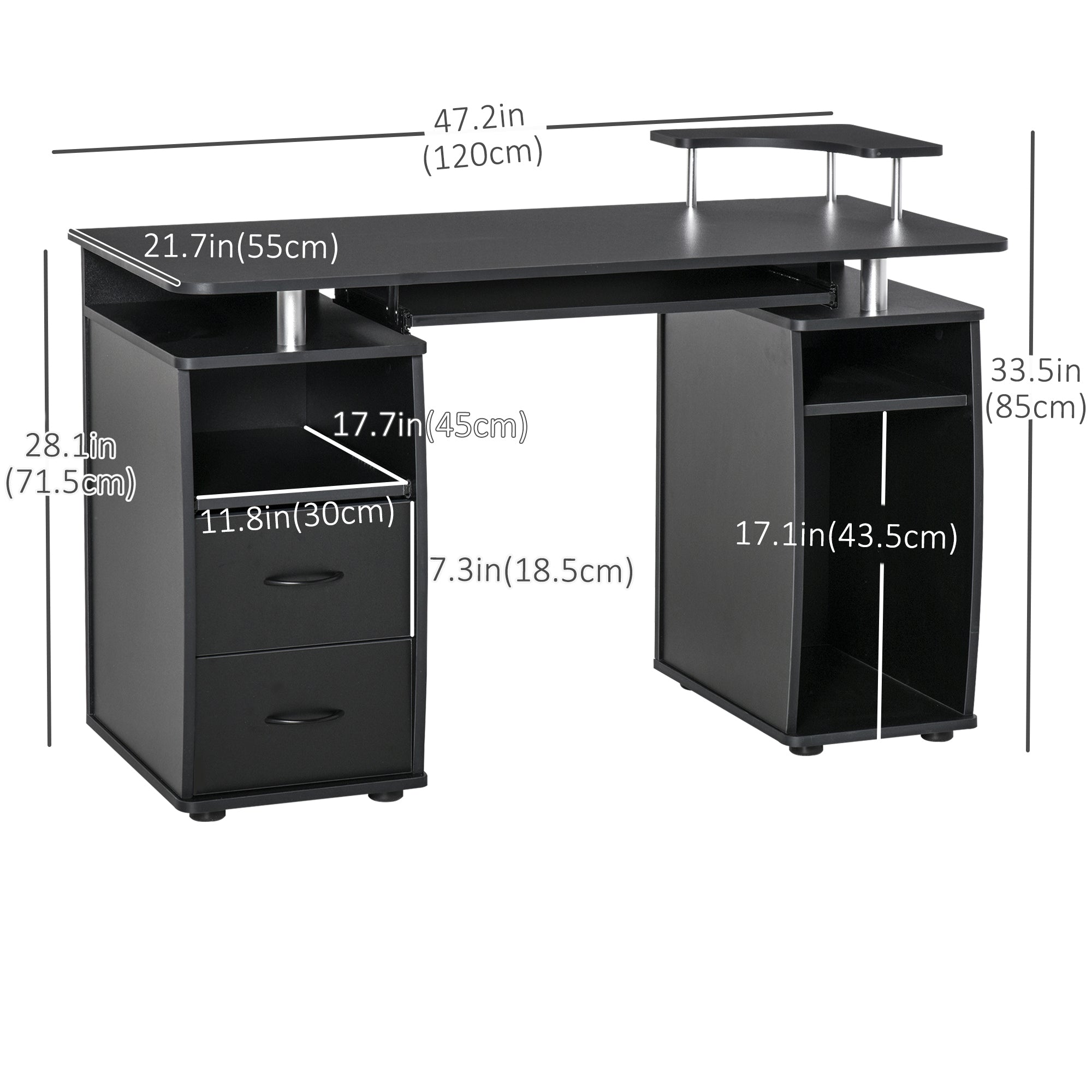 Computer Desk with Keyboard Tray, CPU Stand, Writing Desk with Drawers, Workstation for Home Office, Black Computer Desks at Gallery Canada
