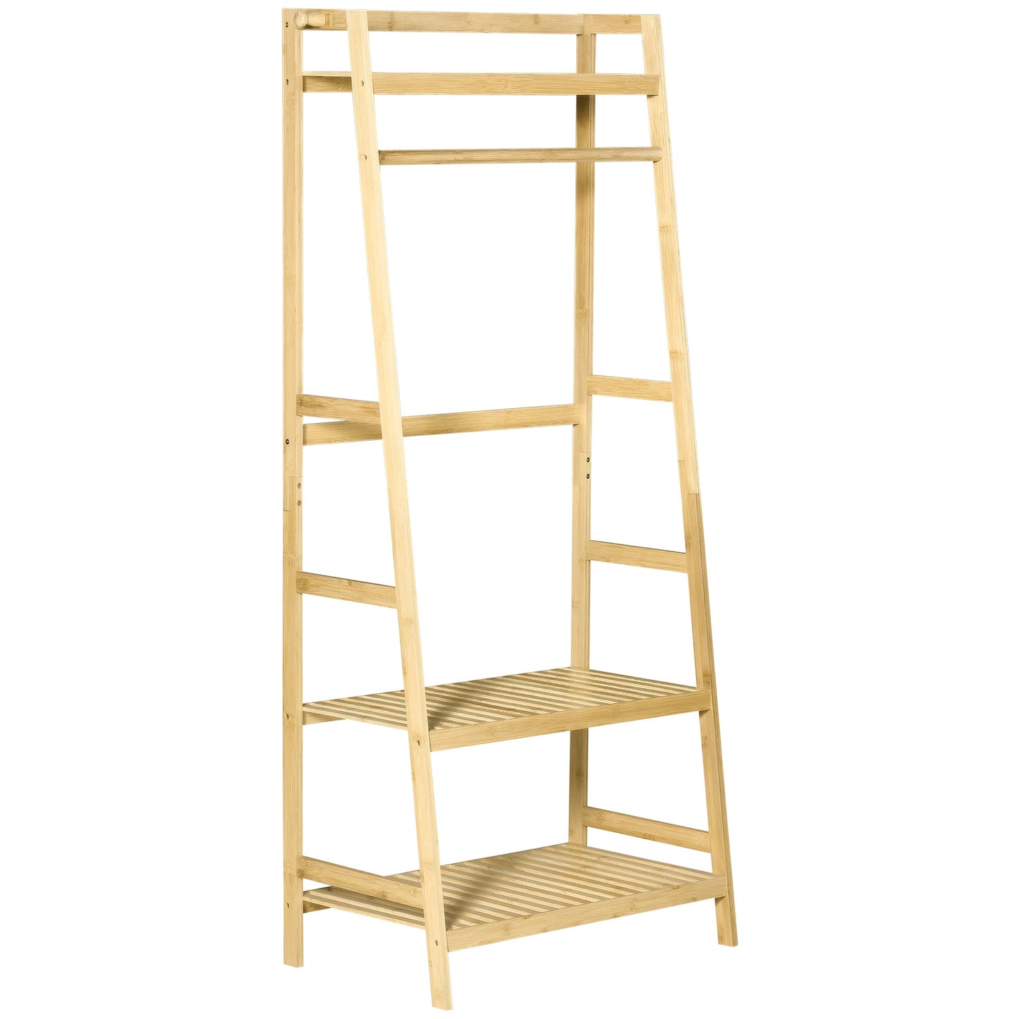 Bamboo Garment Rack, Freestanding Wooden Clothing Rack with 3 Tier Storage Shelves, Hooks and Hanging Rail for Entryway, Bedroom and Office, Natural Clothing Storage Natural  at Gallery Canada