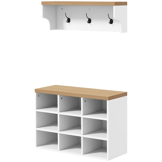 2-in-1 Hall Tree, 5-Hook Coat Rack Shoe Bench Set w/ Bench and Shoe Storage for Entryway, Hallway, White Clothing Storage   at Gallery Canada