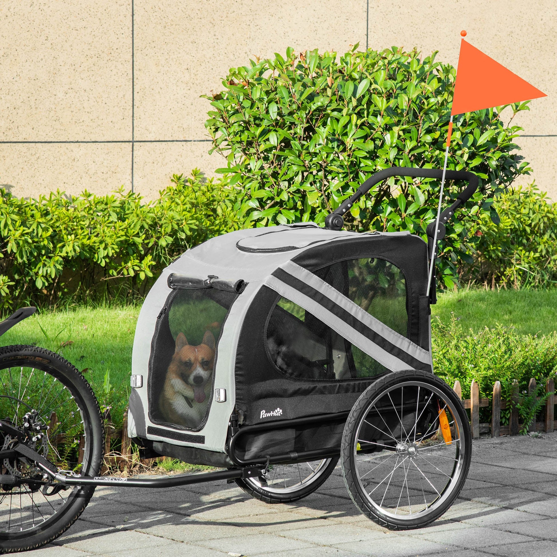 Dog Bike Trailer, 2-in-1 Dog Wagon Pet Stroller for Travel with Universal Wheel Reflectors Flag, for Small and Medium Dogs, Grey Dog Bike Trailers & Strollers   at Gallery Canada