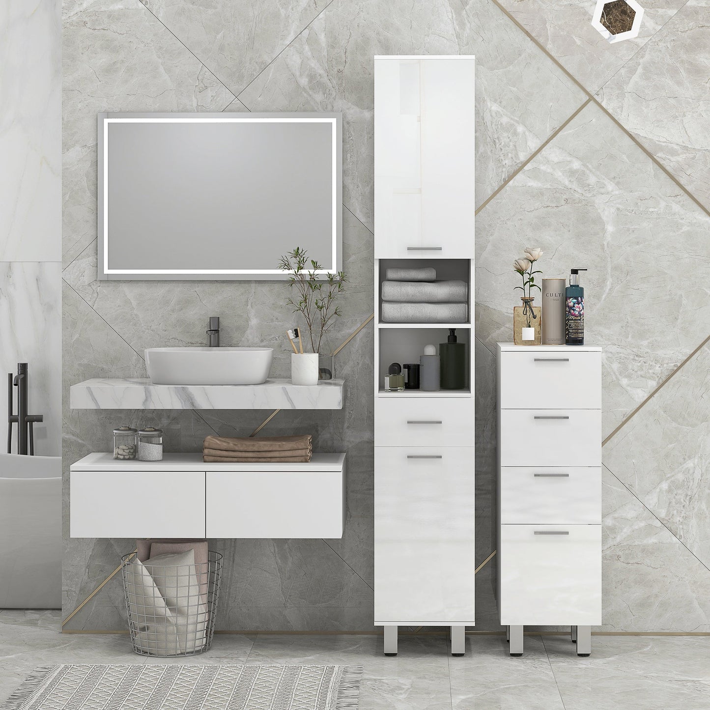 Tall 71" Bathroom Storage Cabinet with Adjustable Shelves and 2 Doors, White Bathroom Cabinets   at Gallery Canada