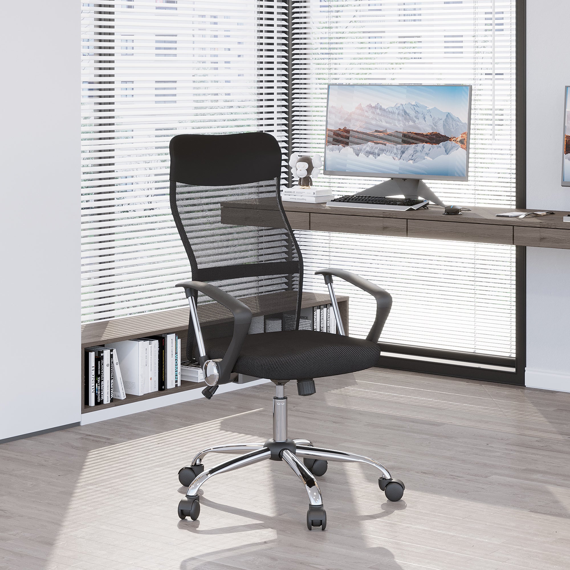 Mesh Office Chair, High Back Desk Chair, Swivel Computer Chair with Adjustable Height, Wheels, Black Task Chairs at Gallery Canada