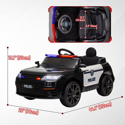 12V Kids Electric Police Car w/ Remote Control, Spring Suspension, Training Wheel, Siren, Music, Light, Horn, Black Electric Toy Cars   at Gallery Canada