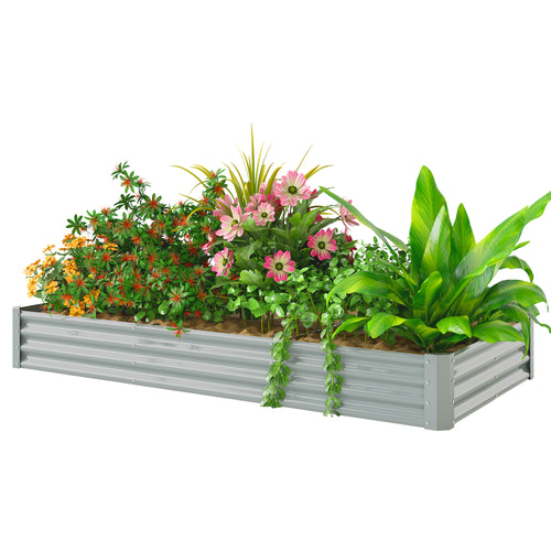8 x 4 x 1ft Galvanized Raised Garden Bed, Reinforced Outdoor Planter Box with Open Bottom, Silver