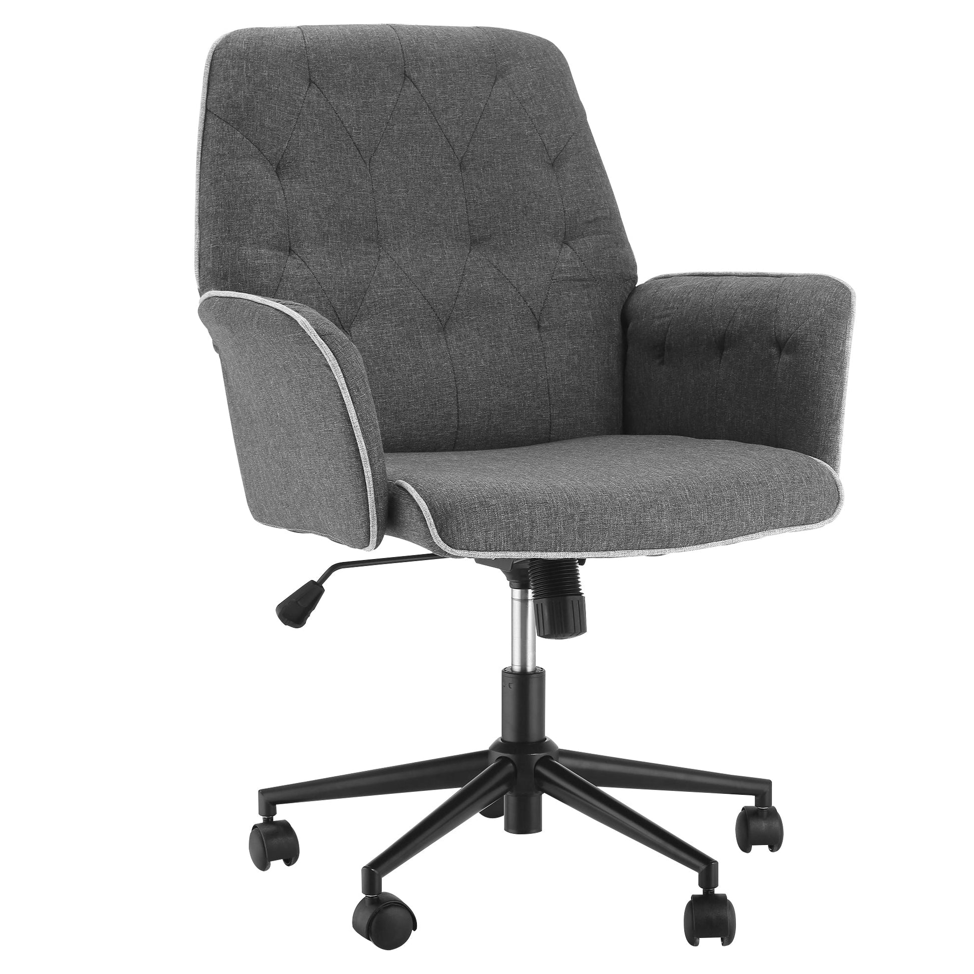 Office Chair, Fabric Study Chair, Mid-Back Tufted Desk Chair with Swivel Wheels, Adjustable Height, Grey Task Chairs Grey  at Gallery Canada