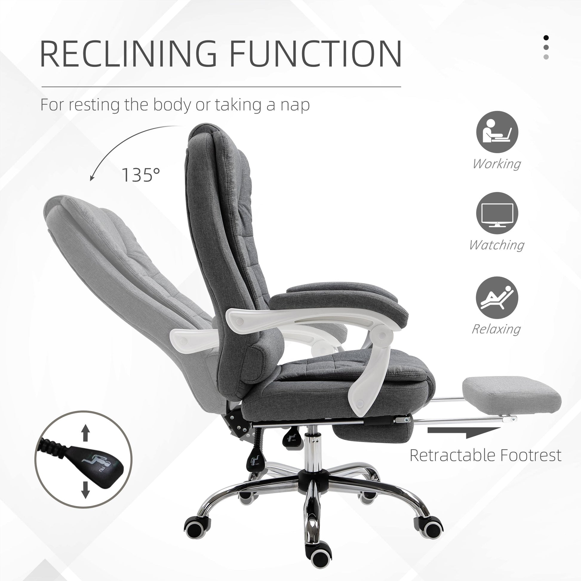 High Back Computer Chair with Retractable Footrest, Executive Office Chair with Adjustable Height, Dark Grey Executive & Manager Chairs   at Gallery Canada