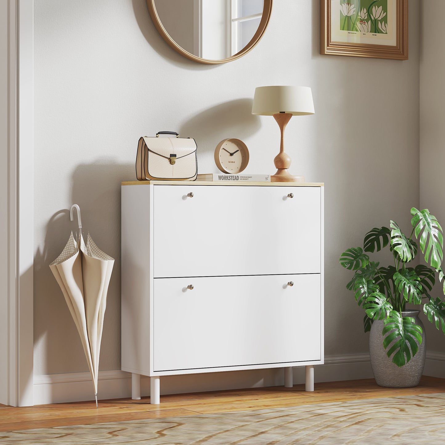 2 Drawers Shoe Storage Cabinet with Adjustable Shelves for 16 Pairs of Shoes, White Shoe Storage Cabinets & Racks Multi Colour  at Gallery Canada