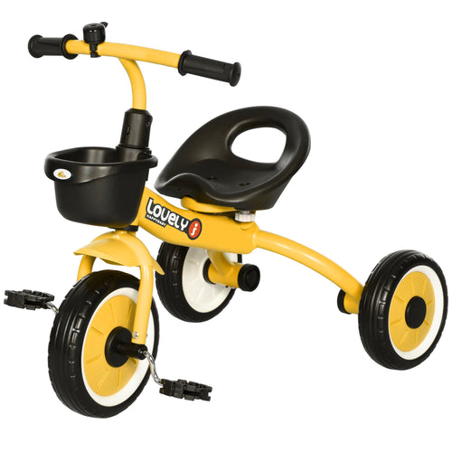 Tricycle for Toddler 2-5 Year Old Girls and Boys, Toddler Bike with Adjustable Seat, Basket, Bell, Yellow
