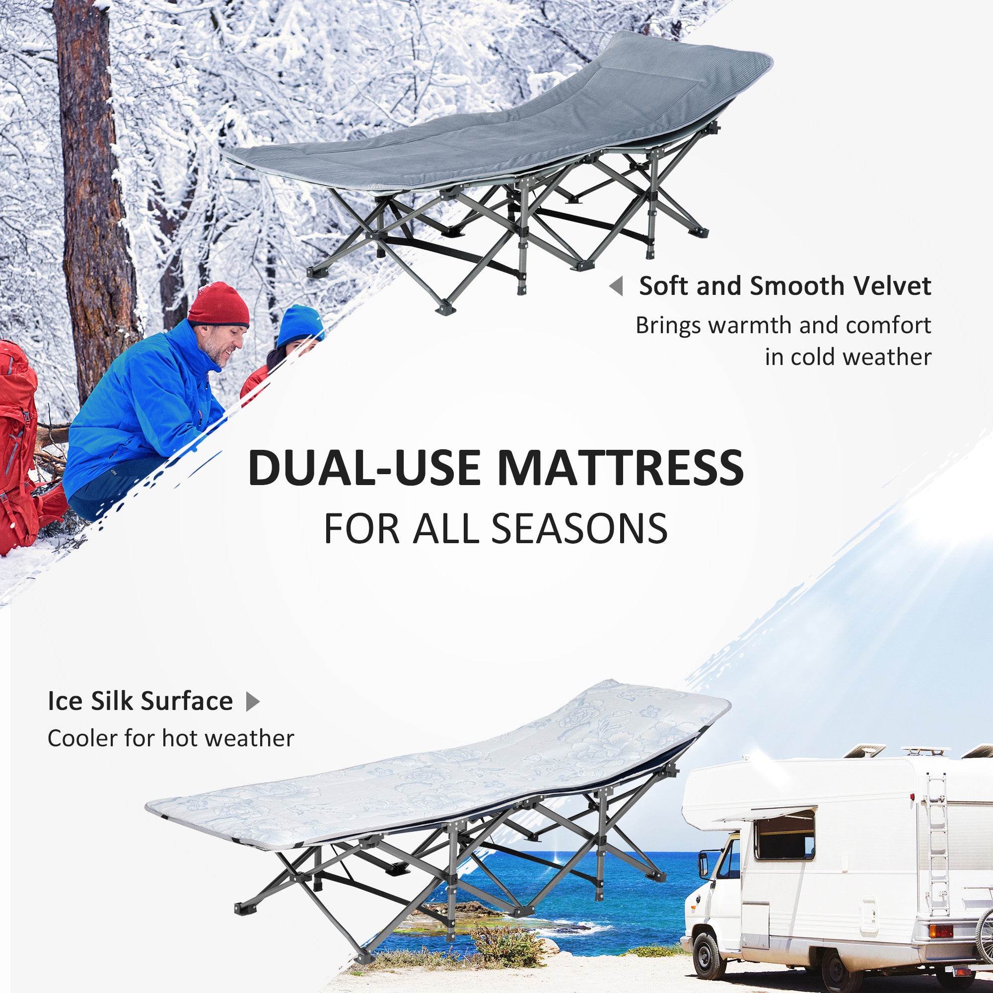 Folding Camping Cot with Mattress &; Pillow, Double Layer Oxford Heavy Duty Sleeping Cot with Carry Bag Dark Grey Camping Cots at Gallery Canada
