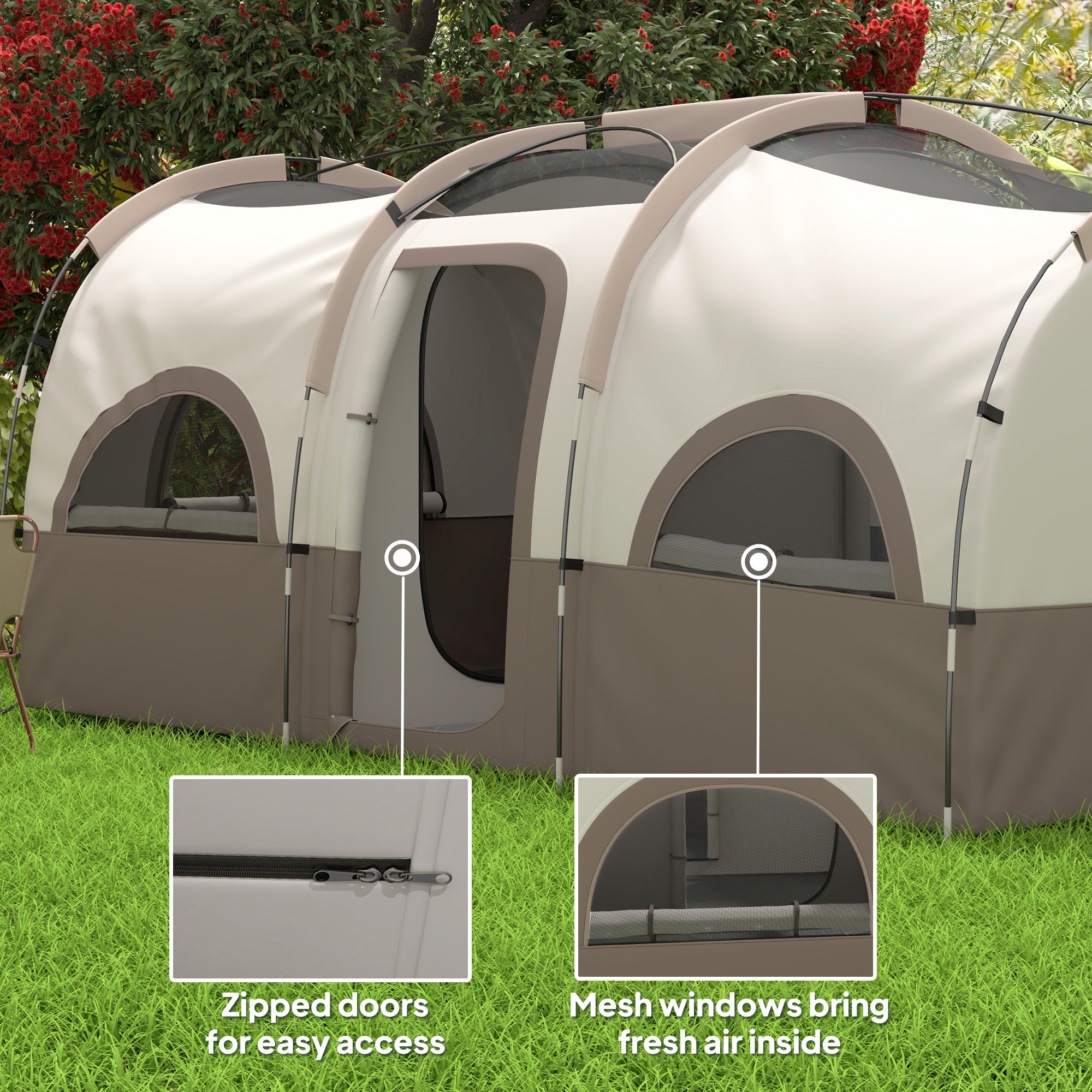 4-6 Person Camping Tent, 3 Room Cabin Tent, 3000mm Waterproof and UPF30+ with Sewn in Groundsheet and Carry Bag, Khaki Camping Tents at Gallery Canada