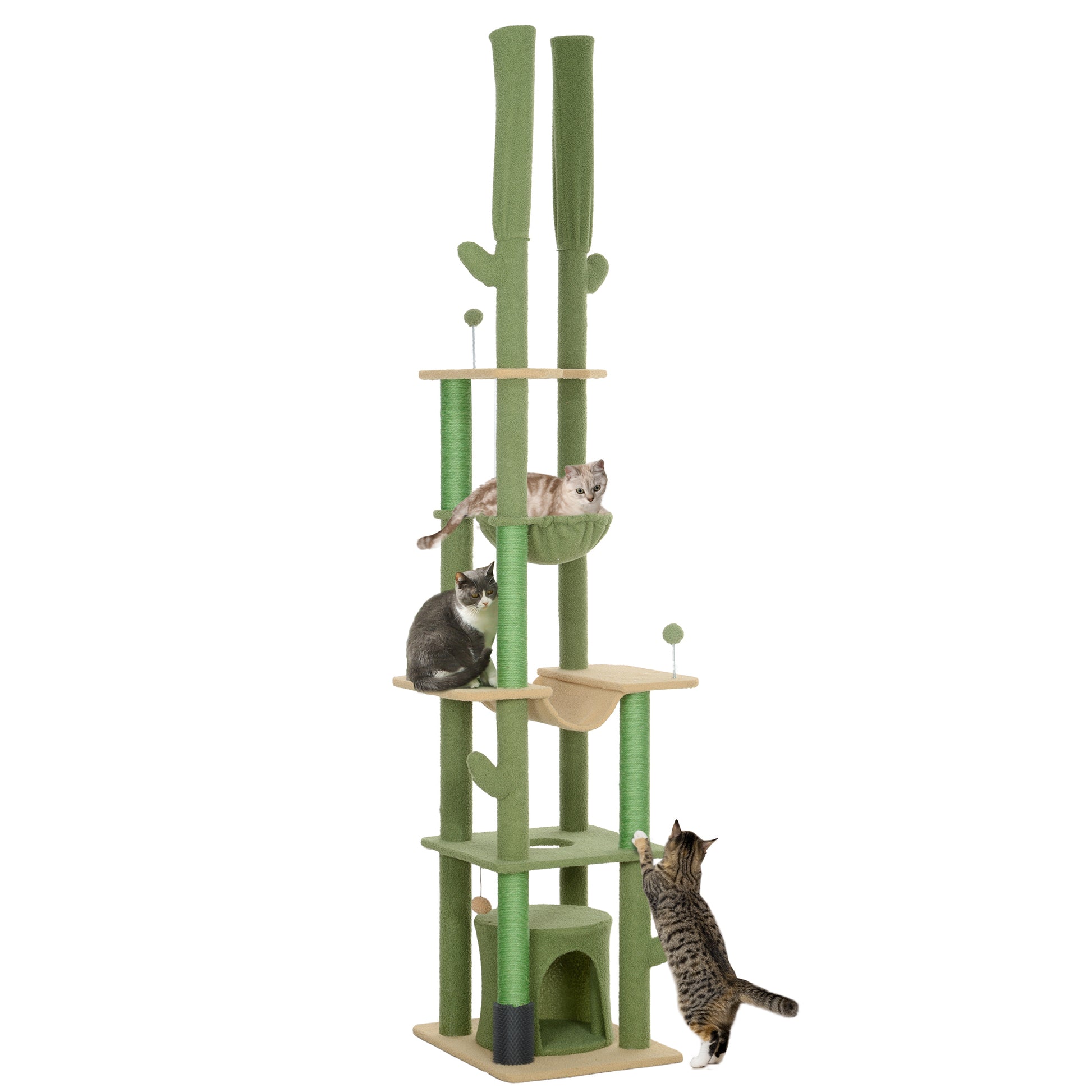 89"-100" Floor to Ceiling Cat Tree Cat Tower for Large Cats w/ Scratching Posts, Grooming Brush Post, Cat Condo, Green Floor to Ceiling Cat Trees   at Gallery Canada