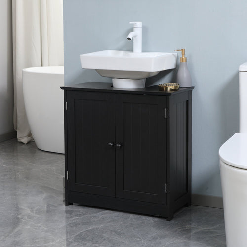 Under Sink Bathroom Cabinet with 2 Doors and Shelf, Pedestal Sink Bathroom Vanity Furniture, Black