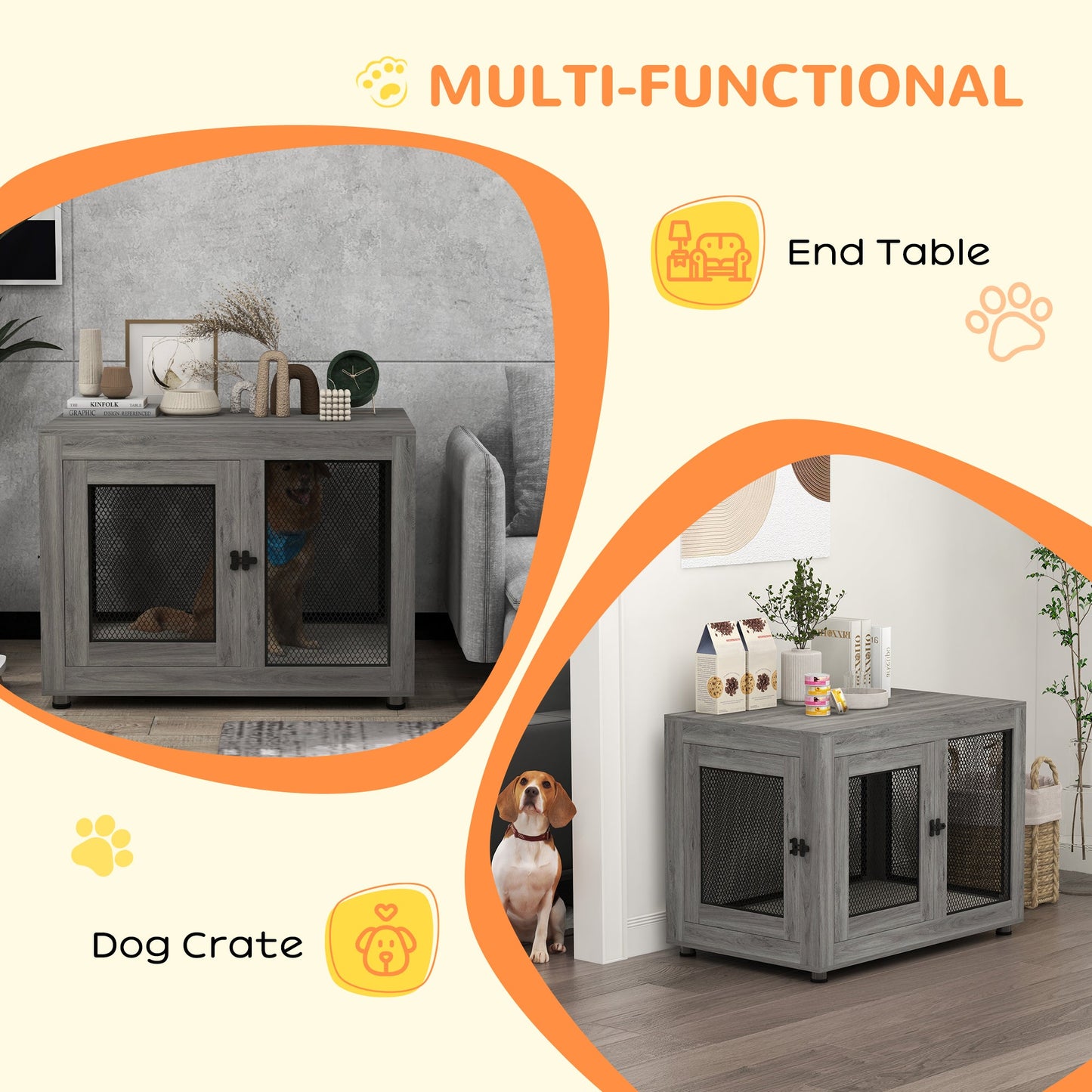 Pet Crate End Table with Water-resistant Cushion or Medium Small Dogs, Grey Houses, Kennels & Pens   at Gallery Canada