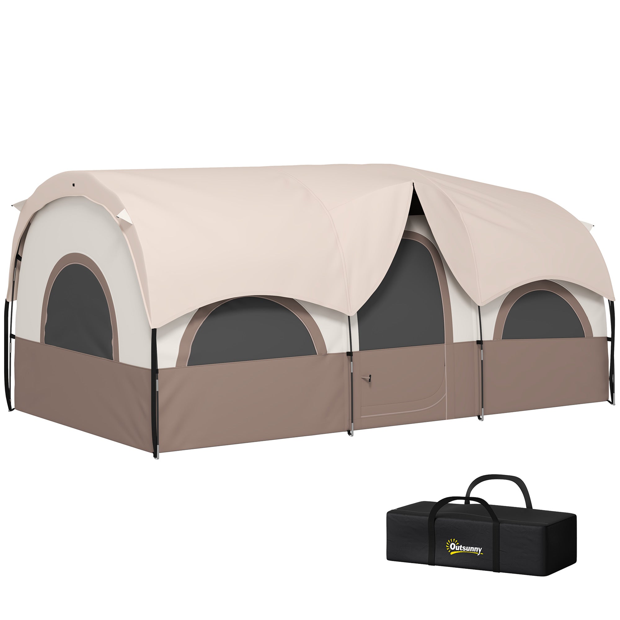 4-6 Person Camping Tent, 3 Room Cabin Tent, 3000mm Waterproof and UPF30+ with Sewn in Groundsheet and Carry Bag, Khaki Camping Tents at Gallery Canada