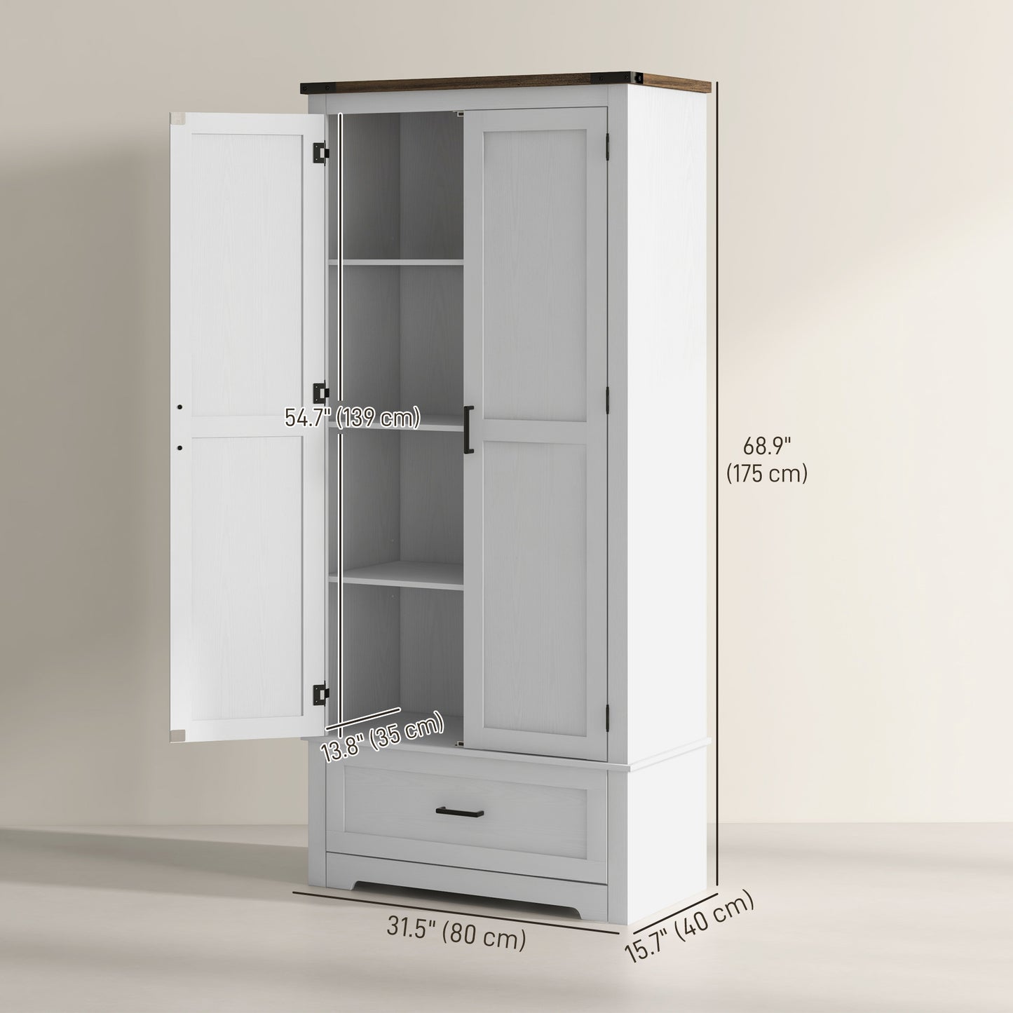 69" Tall Farmhouse Kitchen Pantry Cabinet with 2 Doors, Drawer and Adjustable Shelves for Dining Room, White Kitchen Pantry Cabinets   at Gallery Canada