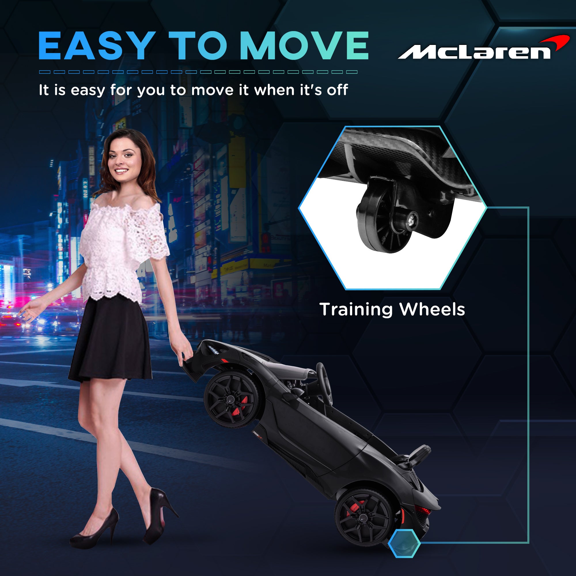 McLaren 765LT Licensed 12V Kids Electric Car w/ Scissor Doors, Training Wheels, Remote, Slow Start, Music Horn Black Electric Toy Cars   at Gallery Canada