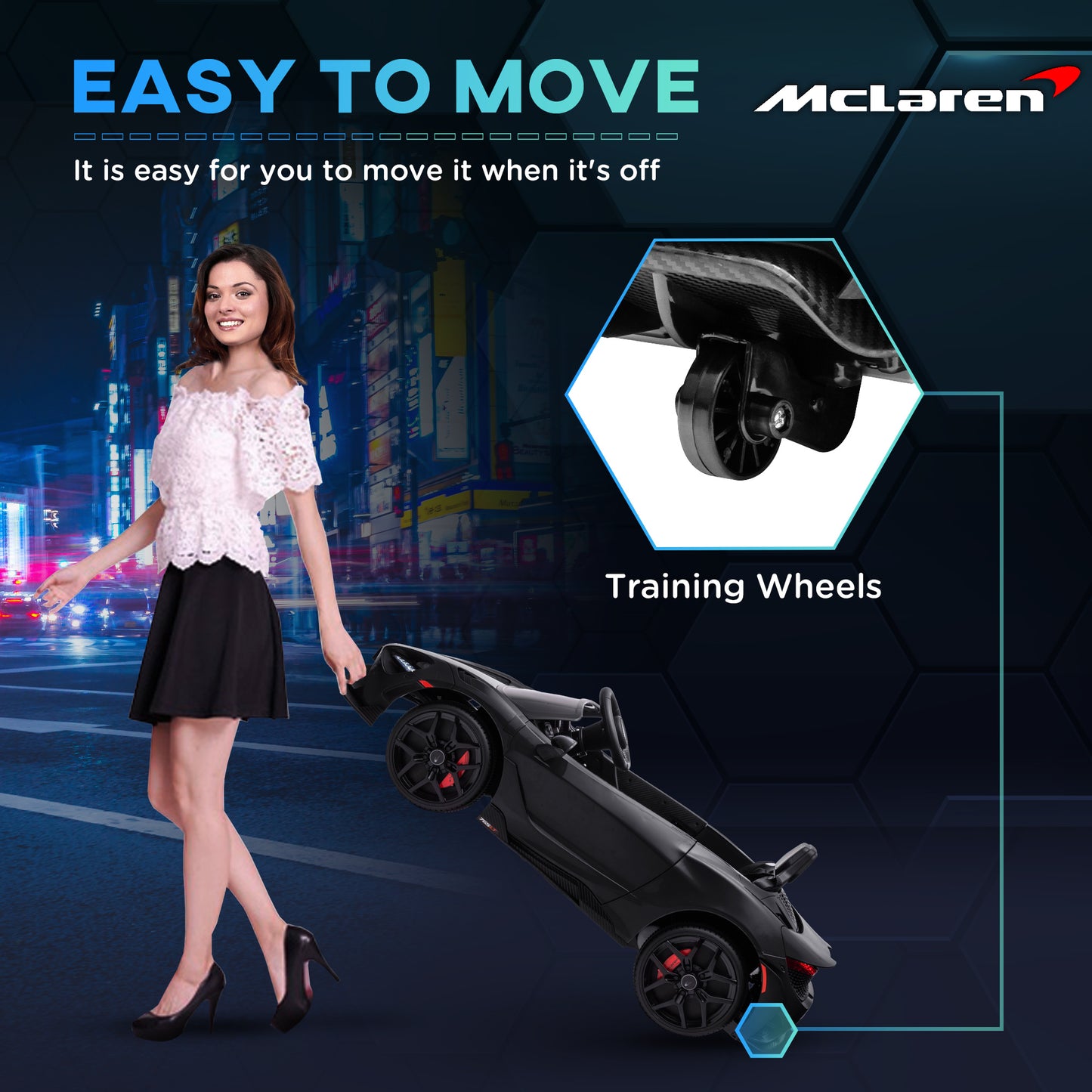 McLaren 765LT Licensed 12V Kids Electric Car w/ Scissor Doors, Training Wheels, Remote, Slow Start, Music Horn Black Electric Toy Cars   at Gallery Canada