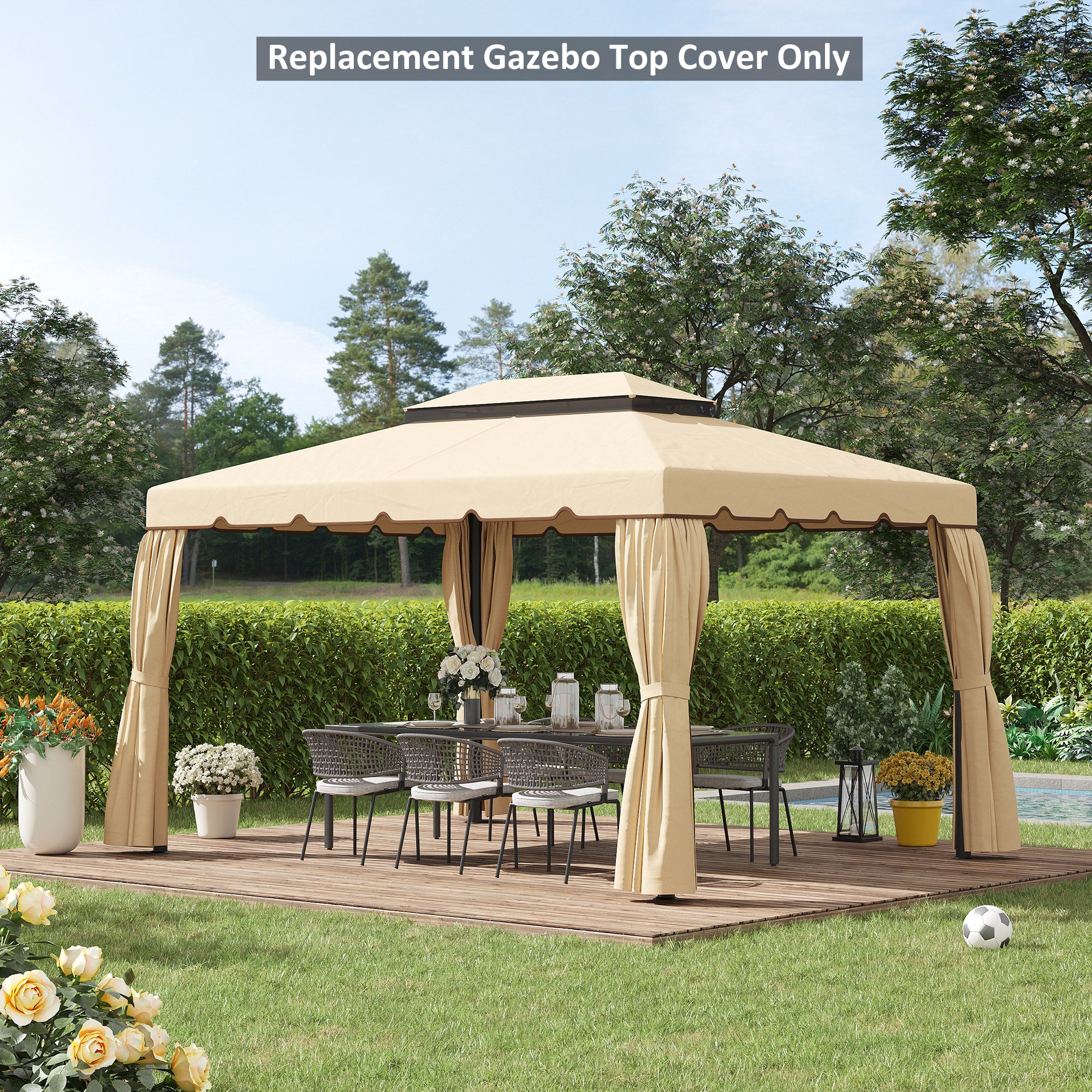 13.1' x 9.8' Gazebo Replacement Canopy, Gazebo Top Cover with Double Vented Roof for Garden Patio(TOP ONLY), Cream Gazebo Canopy Replacement at Gallery Canada
