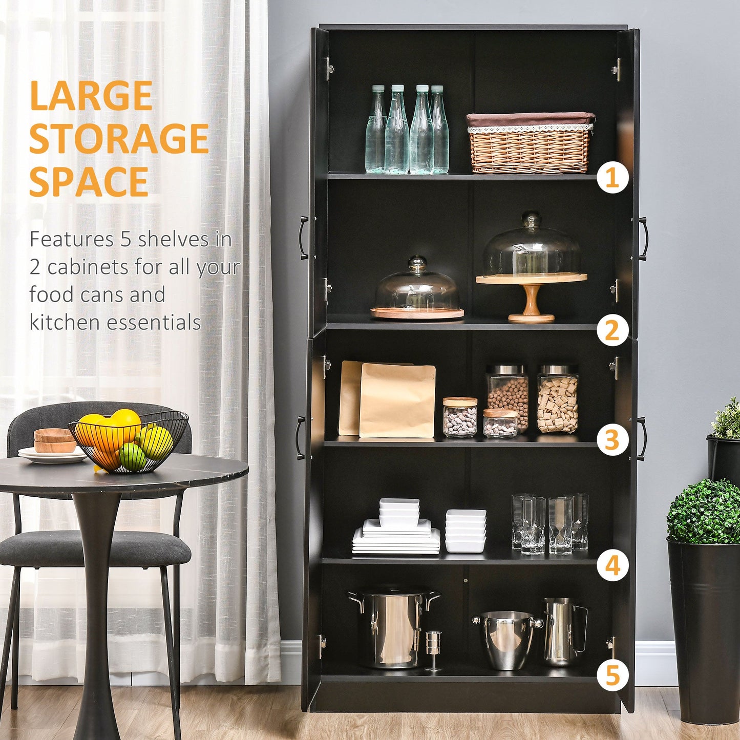 71" Freestanding Kitchen Pantry Cabinet, Storage Cabinet with 4 Hinged Doors and Adjustable Shelves, Black Kitchen Pantry Cabinets   at Gallery Canada