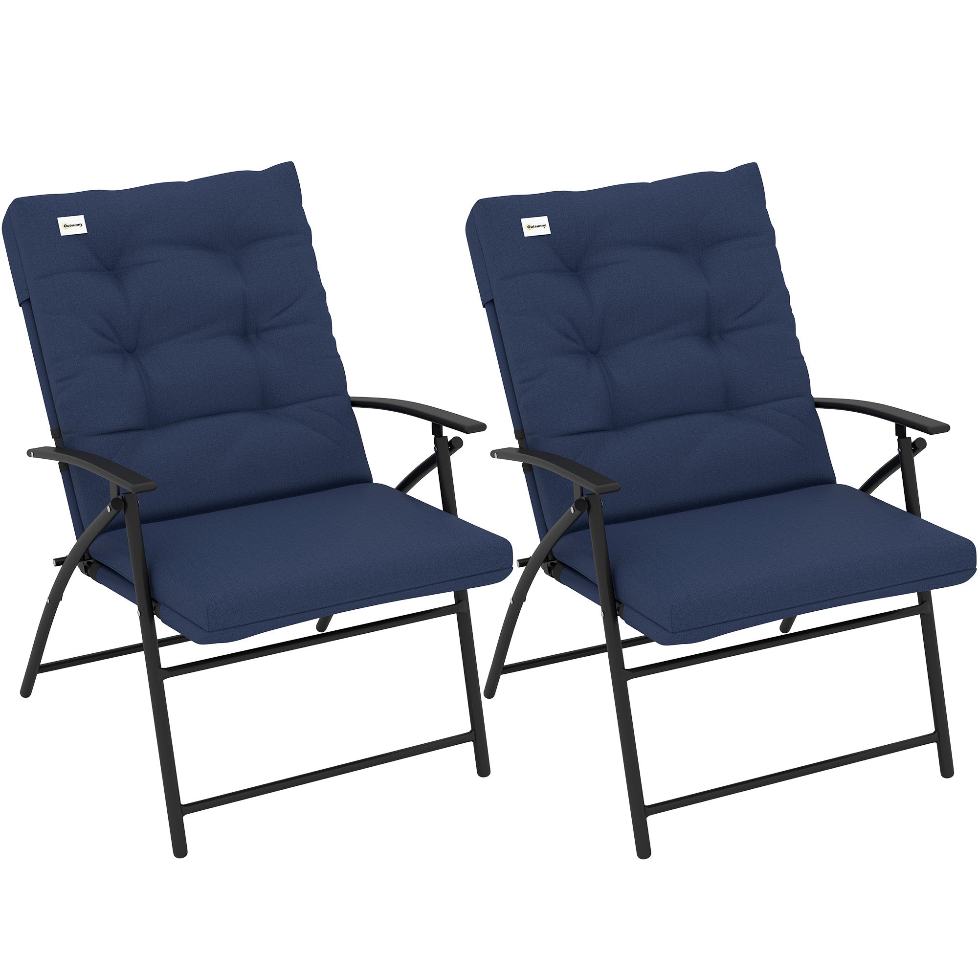Set of 2 Foldable Lawn Chairs with Adjustable Backrest Padded Folding Camping Chairs for Outdoor Blue Patio Chairs at Gallery Canada