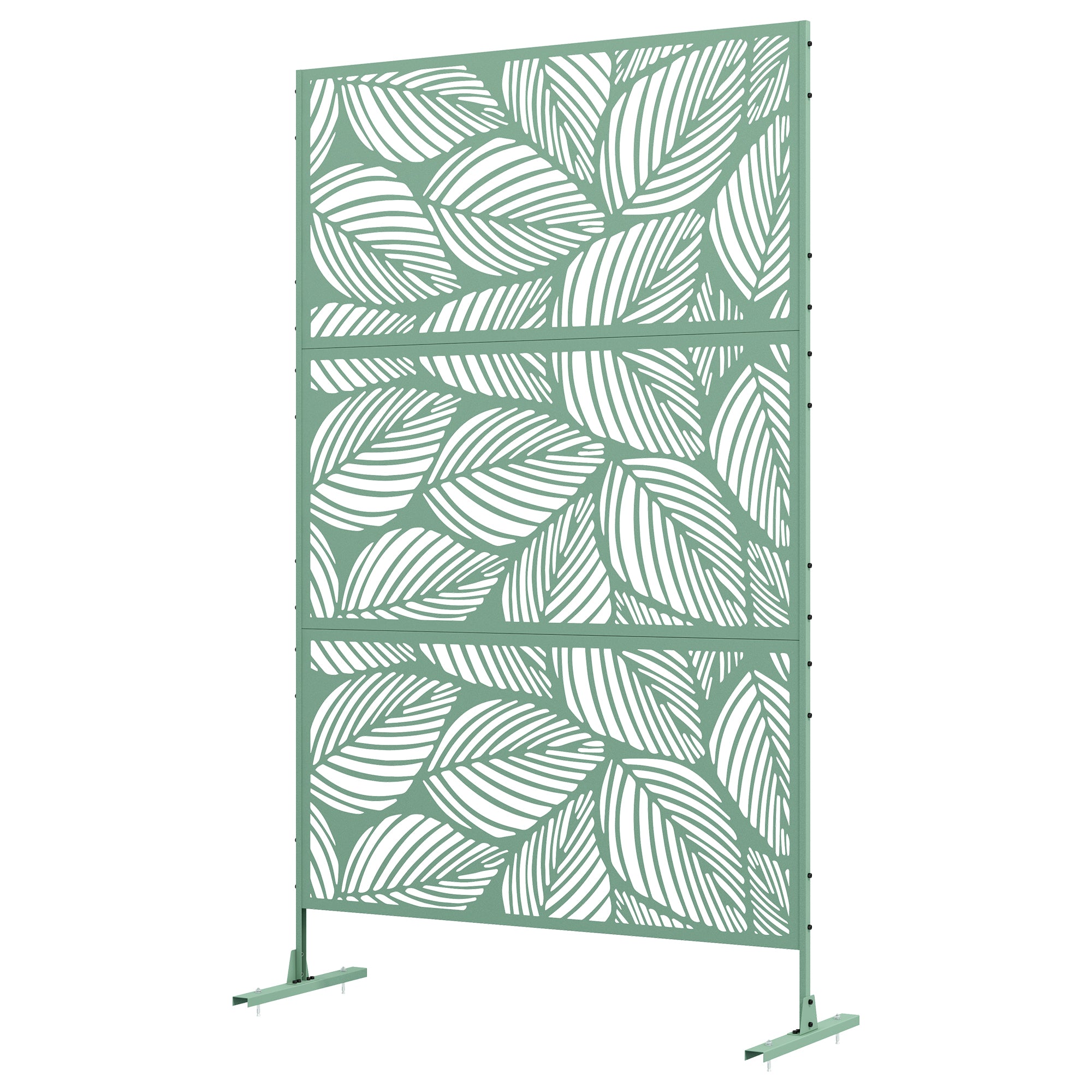 6.5FT Decorative Outdoor Divider, Metal Privacy Screen with Stand, Leaf Style, Light Green Side Awnings Light Green at Gallery Canada