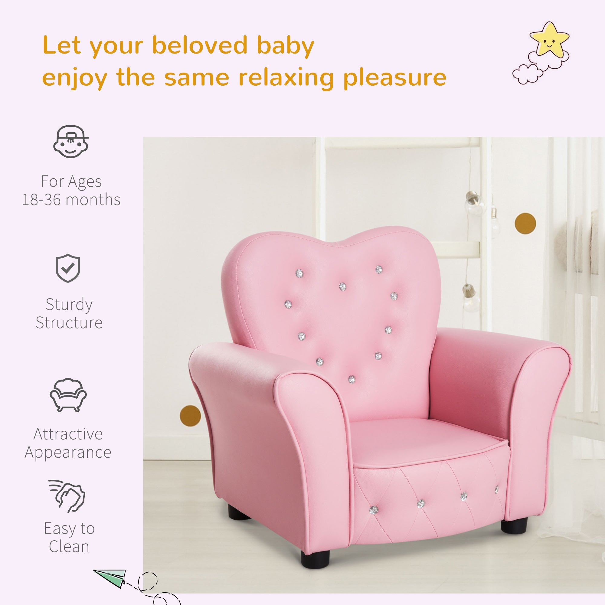 Kids Mini Princess Sofa Toddler Chair Children Upholstered Tufted Armchair Activity Couch Reclining Seat Boys Girls Furniture Pink Kids Chairs & Seating   at Gallery Canada