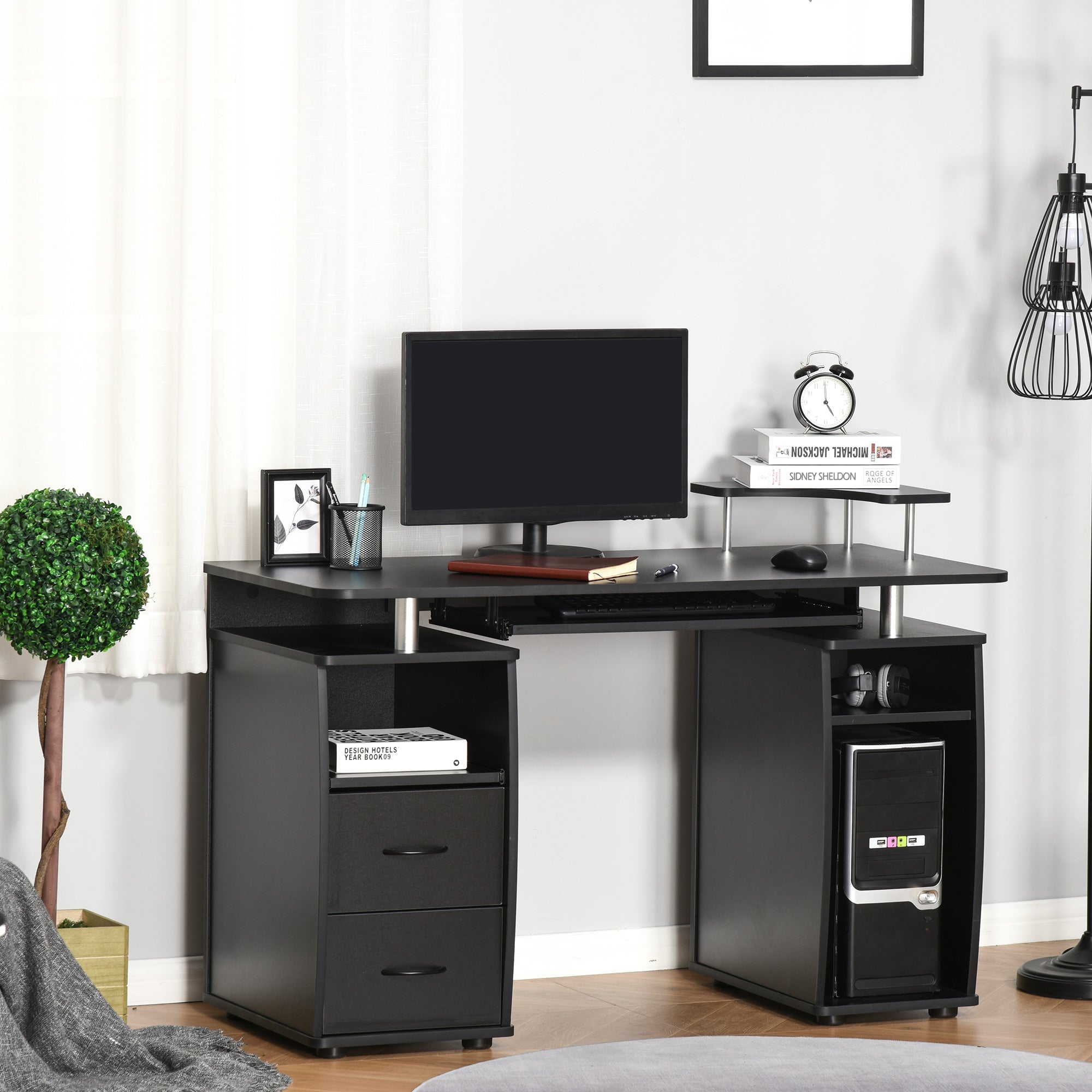Computer Desk with Keyboard Tray, CPU Stand, Writing Desk with Drawers, Workstation for Home Office, Black Computer Desks at Gallery Canada
