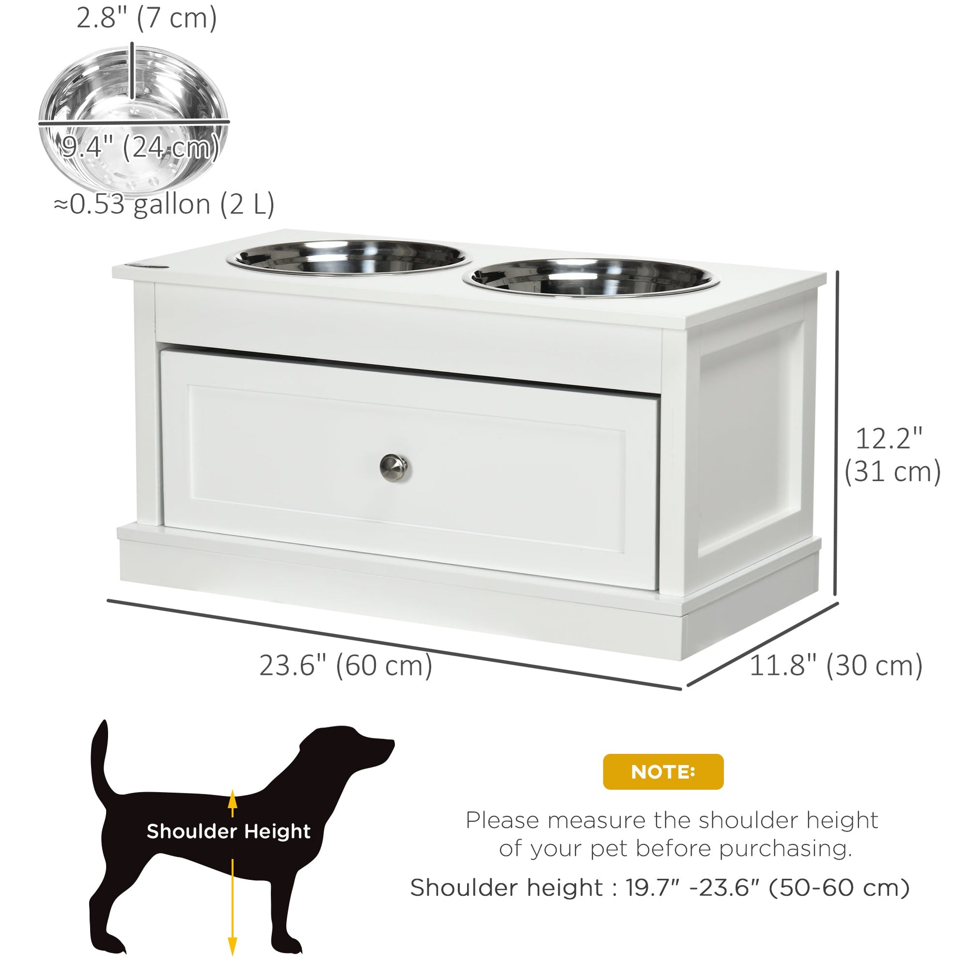 Elevated Dog Bowls with Storage Drawer for Large Dogs, White Dog Bowls   at Gallery Canada