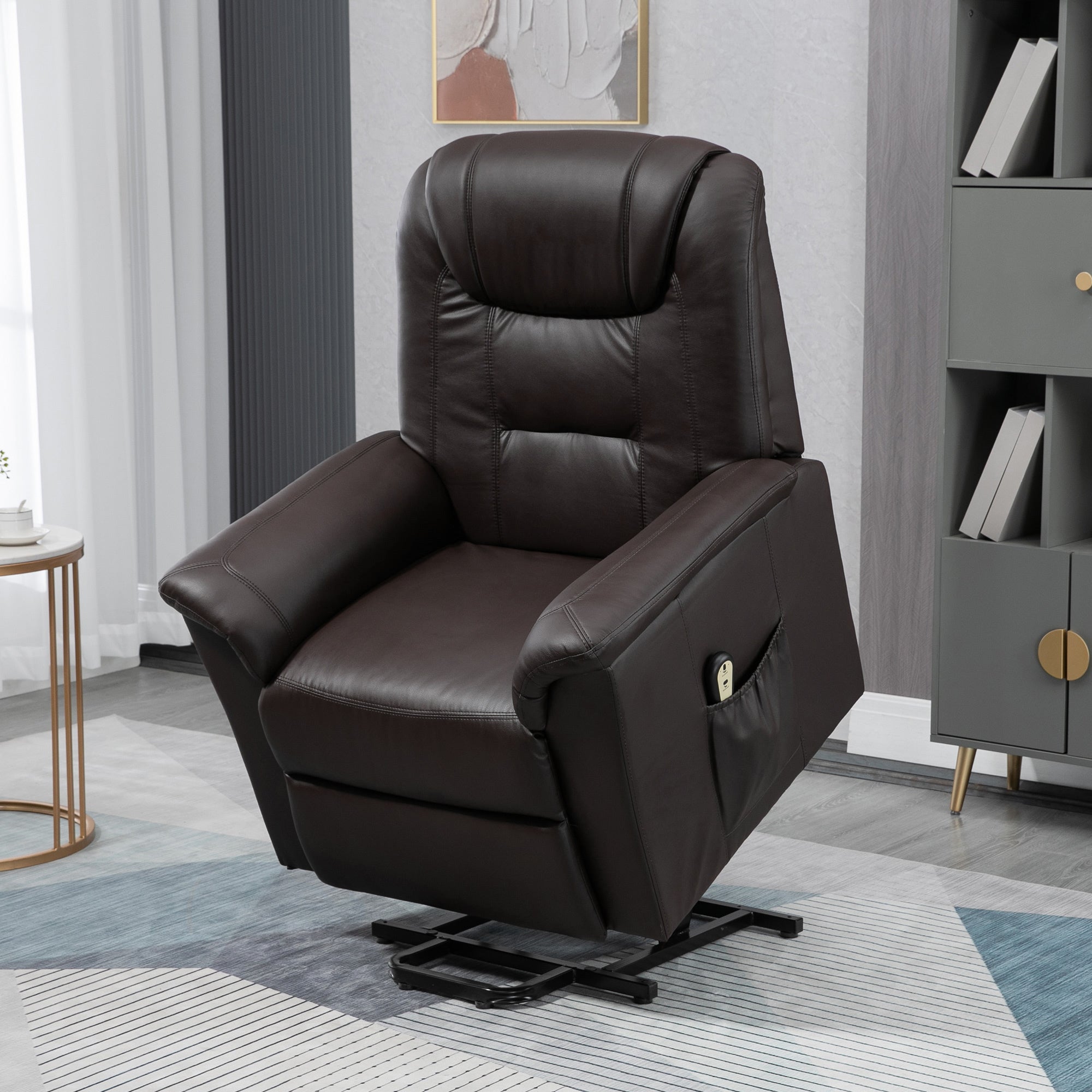 Electric Power Lift Chair for Elderly, PU Leather Recliner Sofa with Footrest and Remote Control for Living Room, Brown Electric Power Lift Chairs   at Gallery Canada