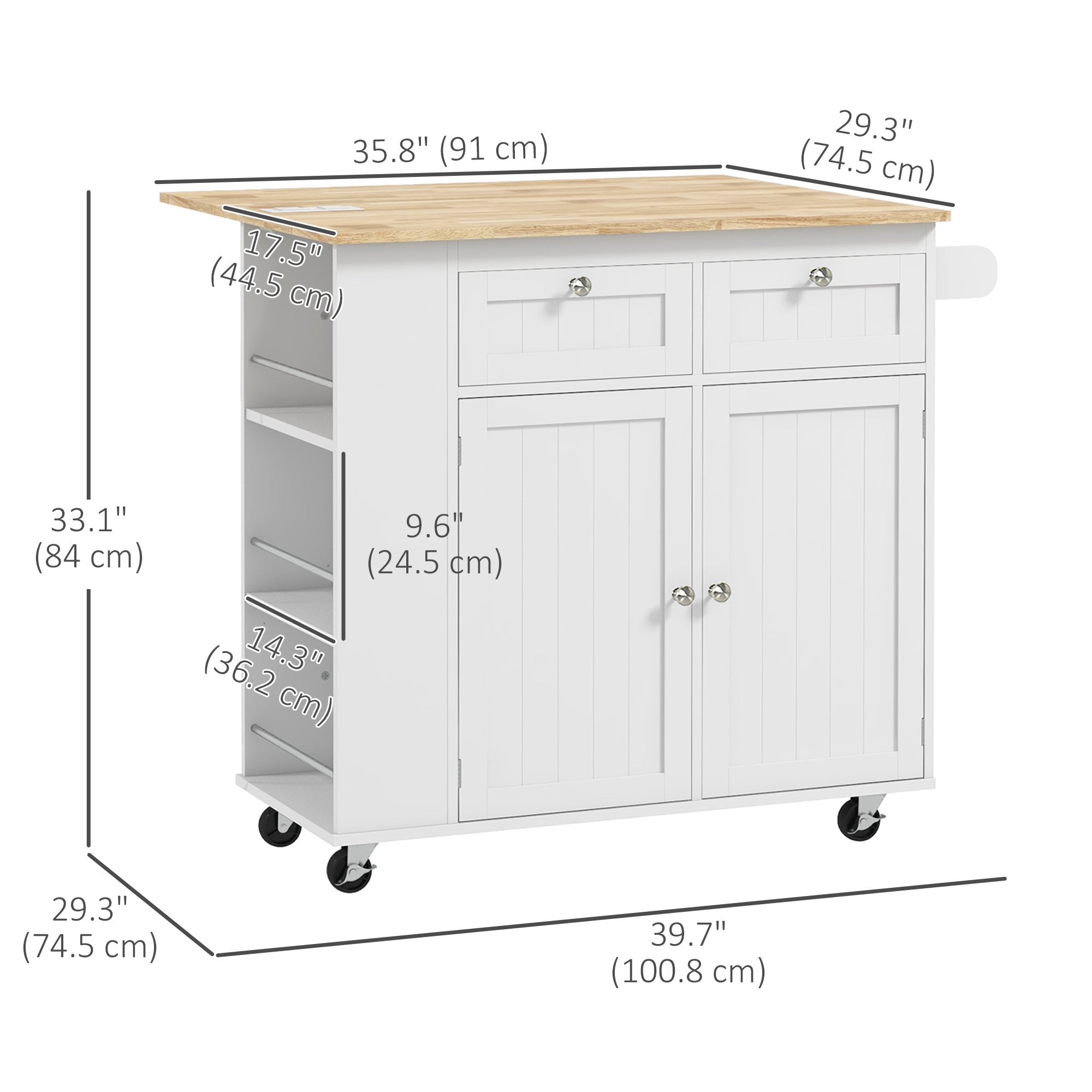 Kitchen Island with Power Outlet and Drop Leaf, Rolling Kitchen Cart with 2 Drawers and Adjustable Shelves Kitchen Islands & Kitchen Carts   at Gallery Canada