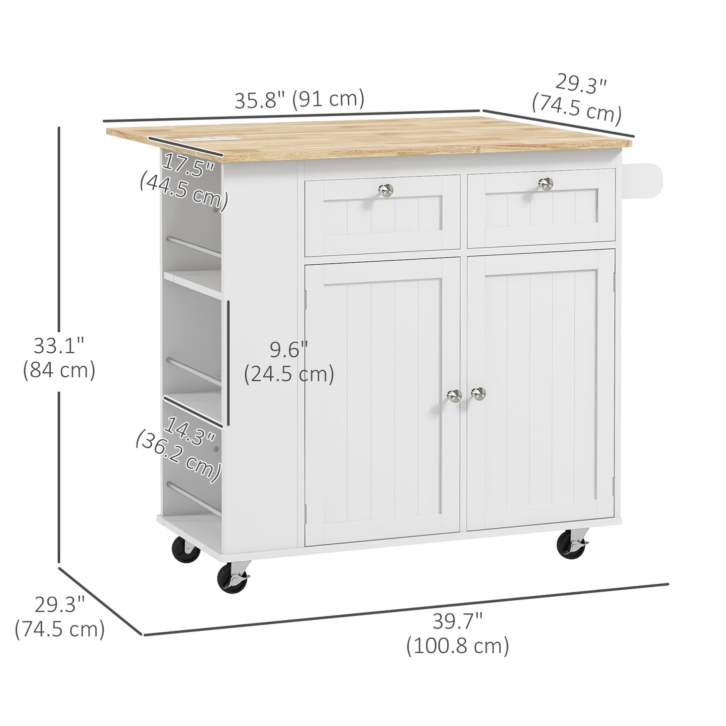 Kitchen Island with Power Outlet and Drop Leaf, Rolling Kitchen Cart with 2 Drawers and Adjustable Shelves Kitchen Islands & Kitchen Carts   at Gallery Canada