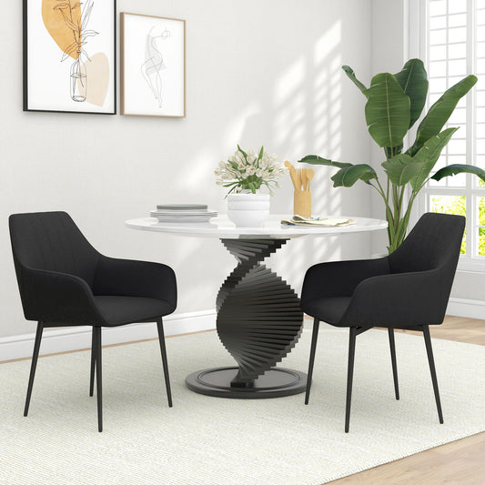 Dining Chairs Set of 2, Upholstered Linen Fabric Accent Chairs with Metal Legs, Black Dining Chairs   at Gallery Canada