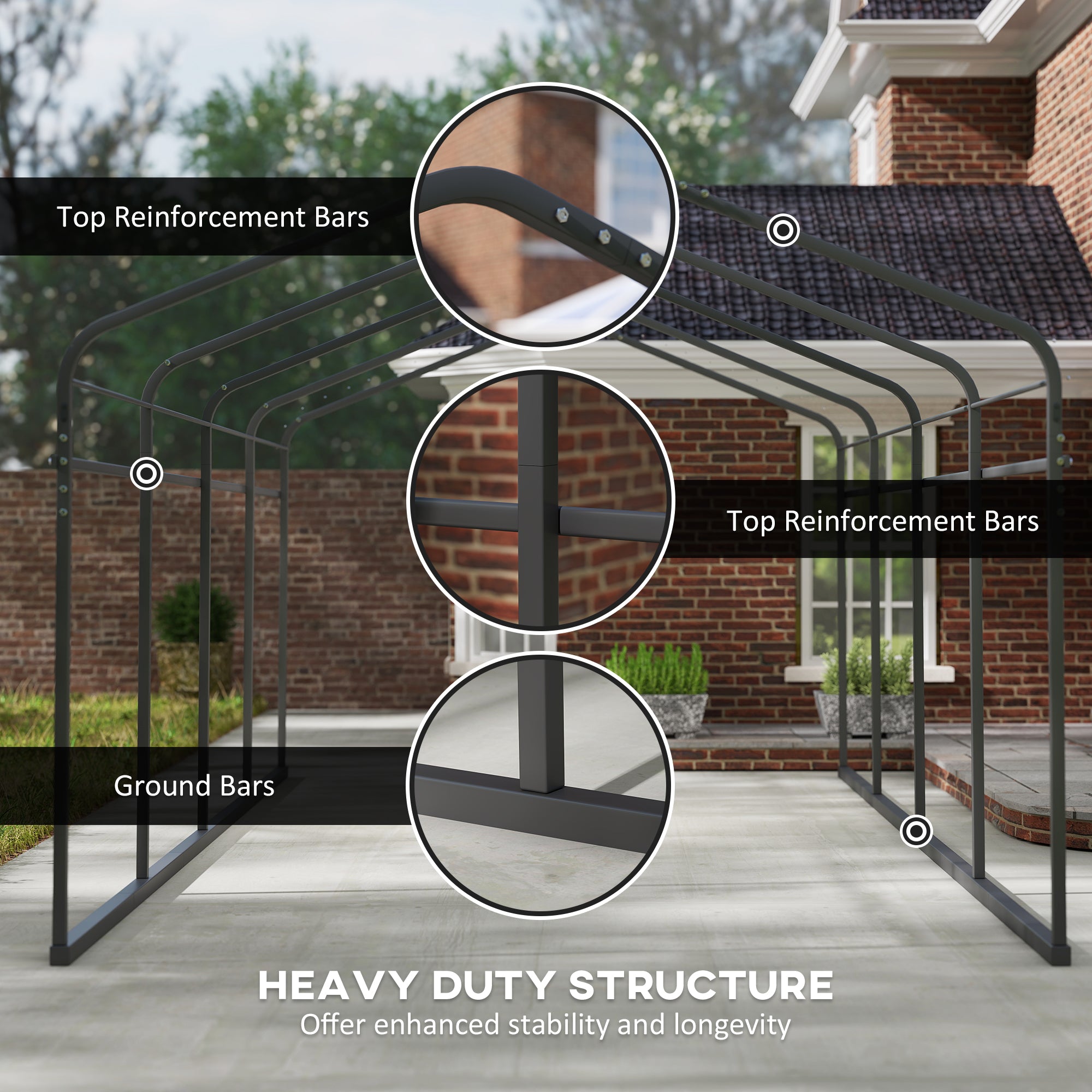 12' x 20' Metal Carport, Heavy Duty Garage Car Shelter with Galvanized Metal Roof and Removable Sidewalls, Dark Grey Car Shelters at Gallery Canada