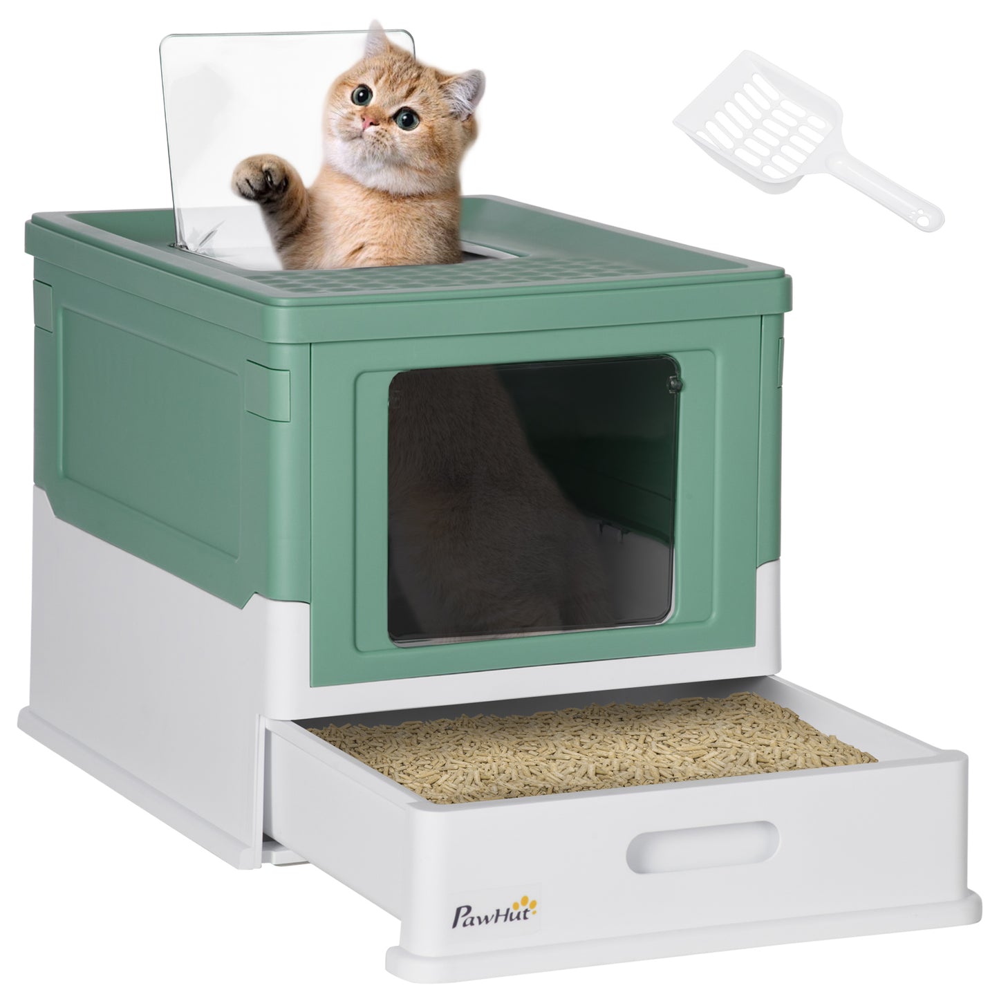 Top Entry Enclosed Kitty Litter Box with Scoop, Tray, Front Entry, Large Space, Foldable, Portable, Green Cat Litter Box Enclosures   at Gallery Canada