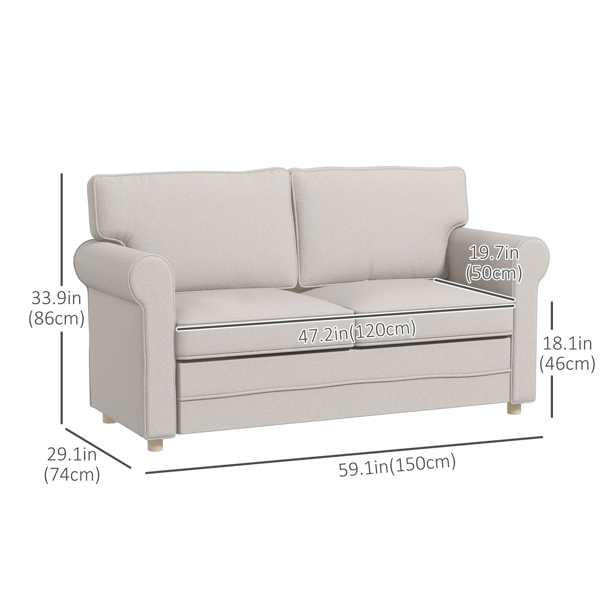 59" Loveseat Sofa for Bedroom, Modern Love Seats Furniture, Upholstered 2 Seater Couch with Solid Steel Frame and Beech Wood Legs, Light Grey 2-Seater Sofas   at Gallery Canada