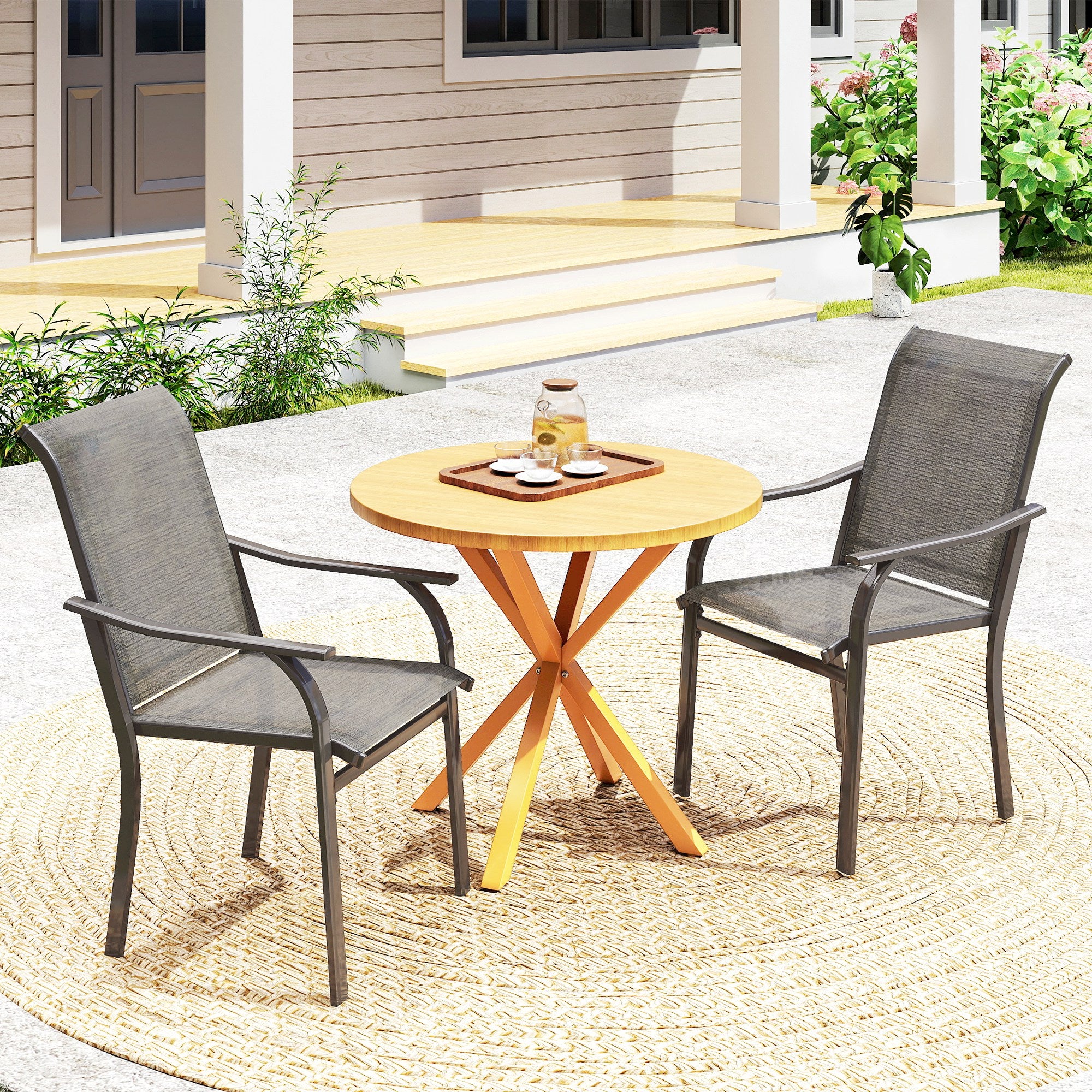 Patio Chairs Set of 2 with Armrest and High Backrest, for Backyard, Balcony, Porch, Poolside, Deck, Garden, Brown Bistro Sets at Gallery Canada