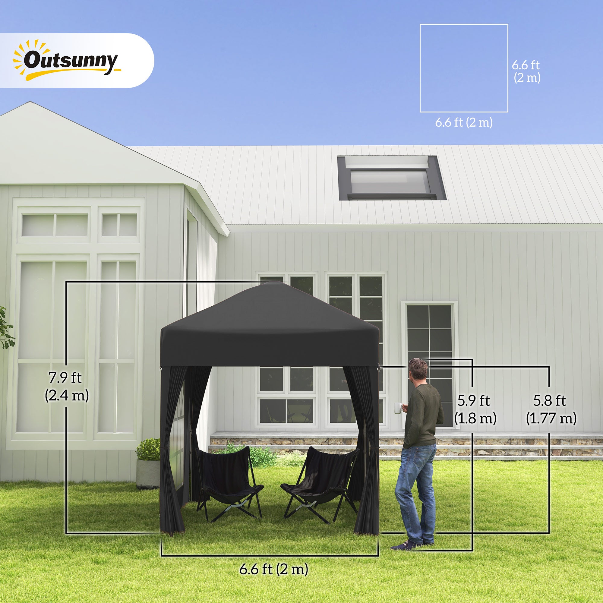 6.6'x6.6' Pop Up Canopy Tent with Sidewalls, Instant Sun Shelter Camping Gazebo with Carry Bag, Black Pop Up Canopies at Gallery Canada