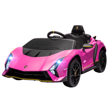 12V Lamborghini Autentica Licensed Kids Car with Remote Control, 4 Wheels Spring Suspension, Soft Start, Pink Electric Toy Cars   at Gallery Canada