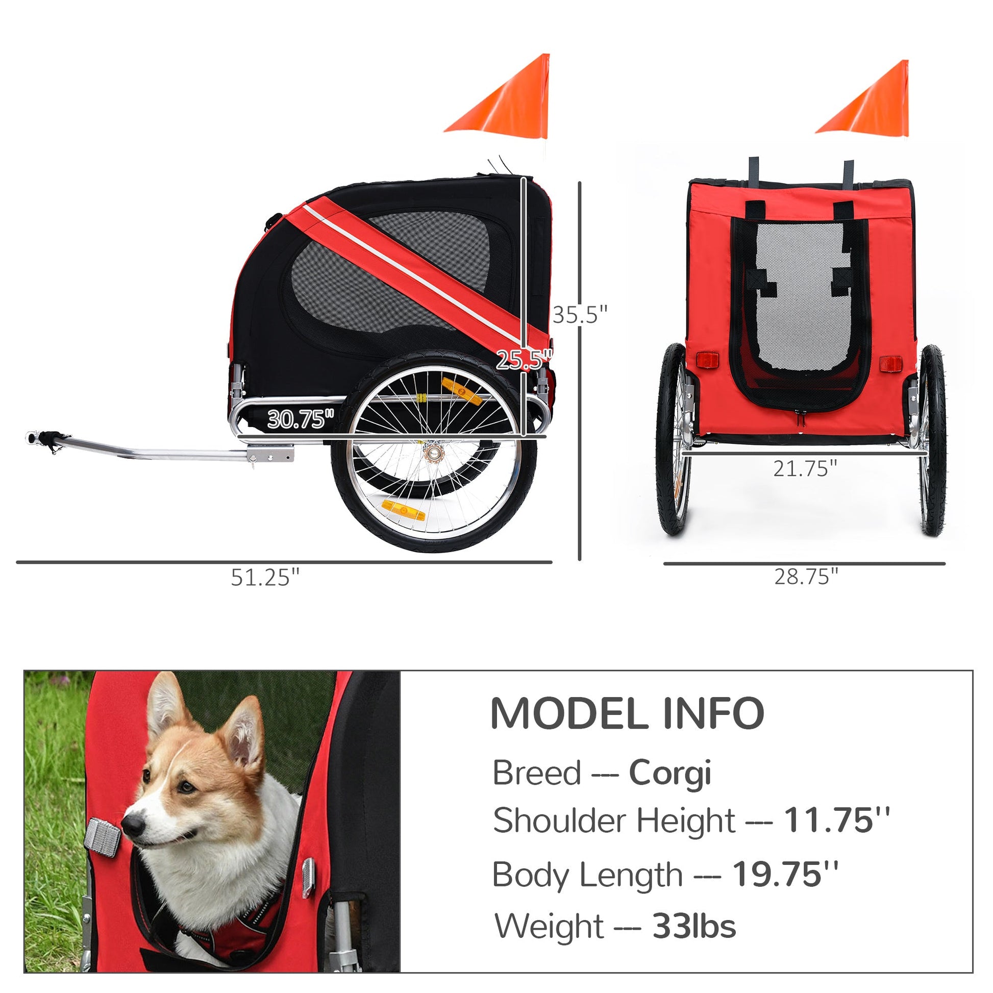 Dog Bike Trailer Pet Cart Bicycle Wagon Cargo Carrier Attachment for Travel Foldable - Red/ Black Dog Bike Trailers & Strollers Red and Black  at Gallery Canada