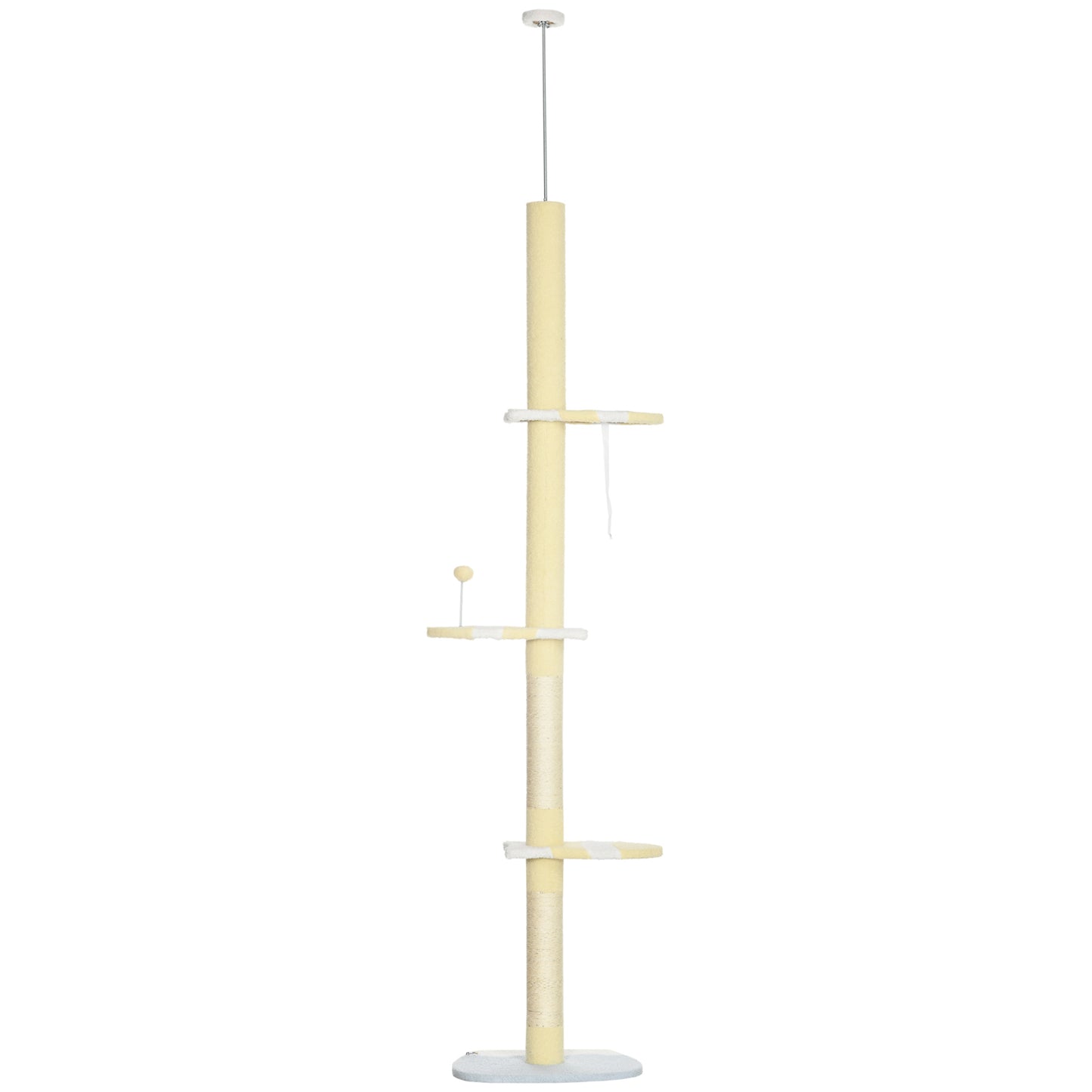 87"-102" Floor to Ceiling Cat Tree w/ Sisal Scratching Posts, Anti-tip Kit, Perches, Toy Ball, Yellow Floor to Ceiling Cat Trees   at Gallery Canada