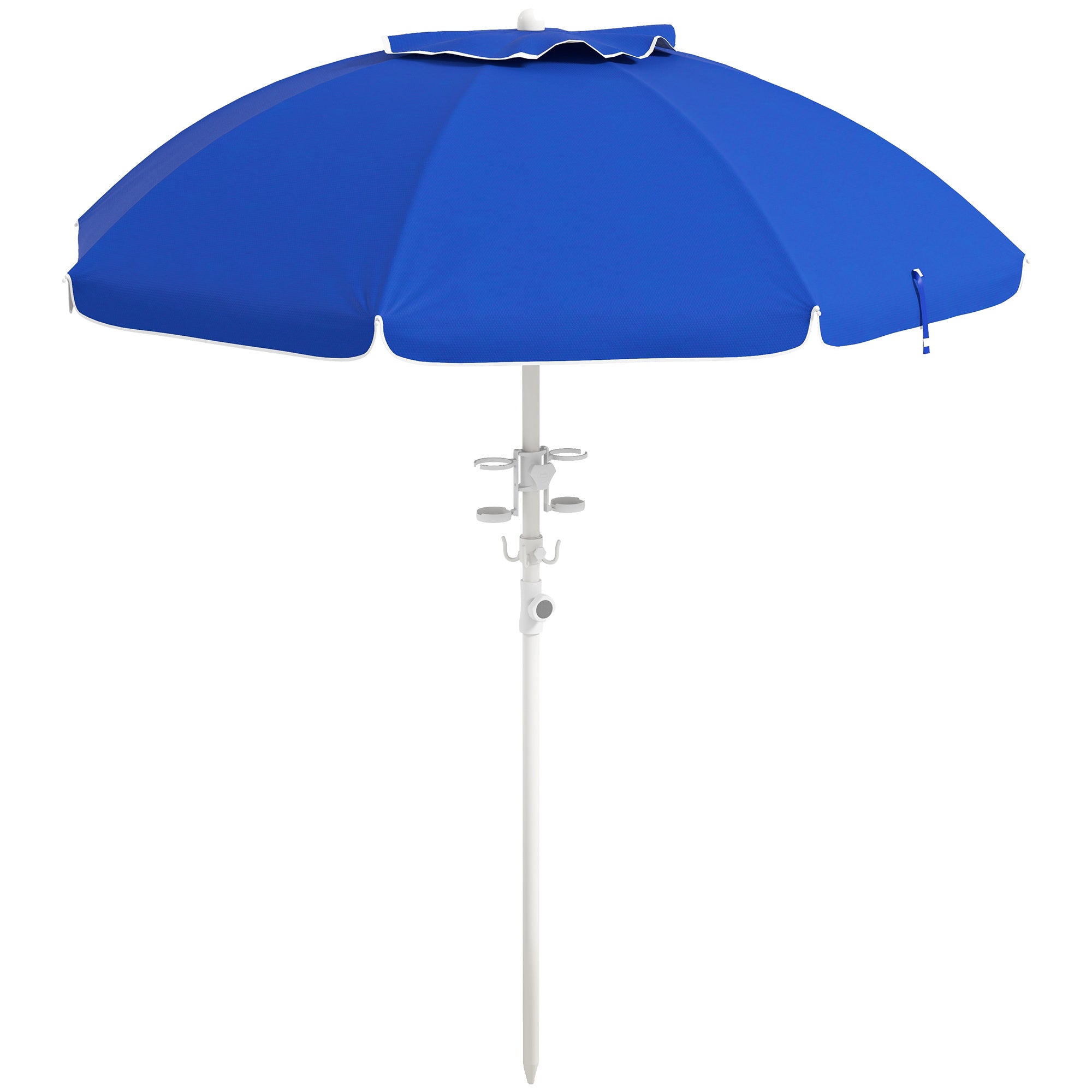 5.7' Beach Umbrella for Travel with Tilt, Adjustable Height, 2 Cup Holders, Hook, Vent, Ruffles, Sapphire Blue Beach Umbrellas Sapphire Blue  at Gallery Canada