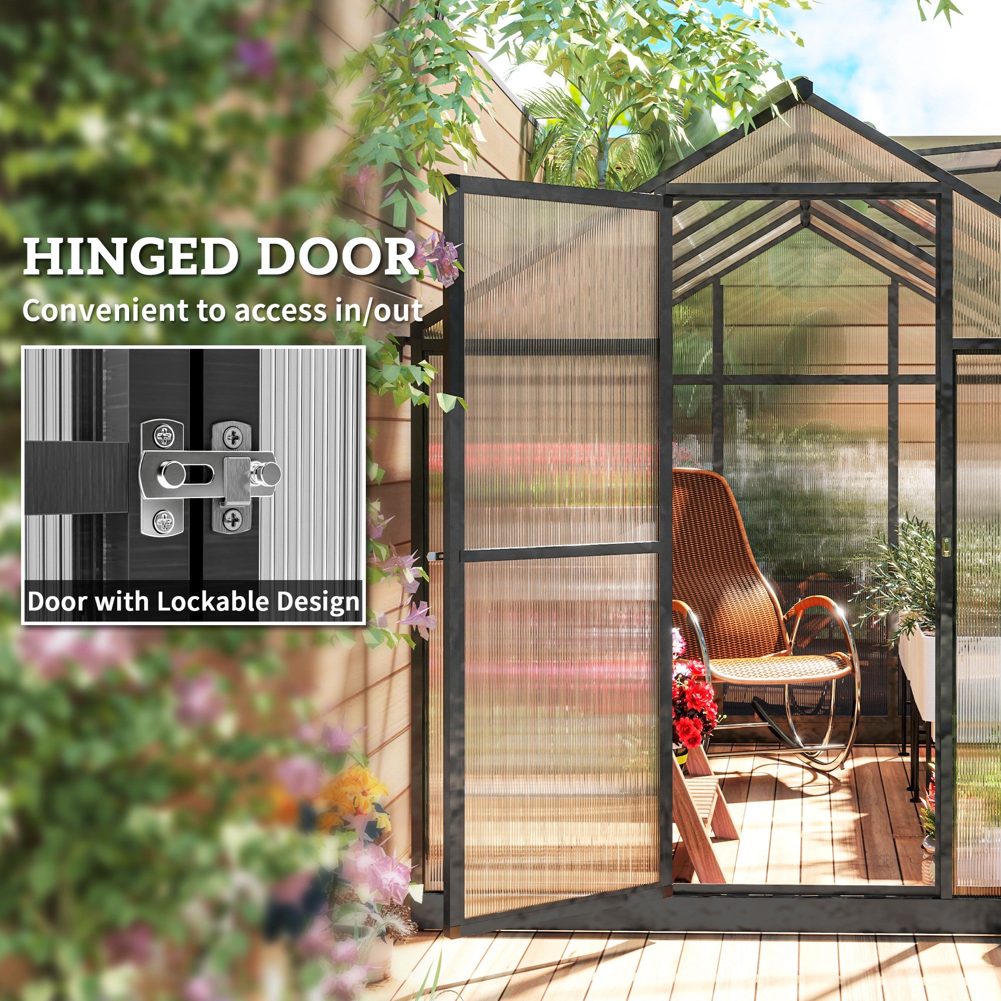 6' x 10' x 6.4' Walk-in Garden Greenhouse Polycarbonate Panels Plants Flower Growth Shed Cold Frame Outdoor Portable Warm House Aluminum Frame, Charcoal Grey Walk In Greenhouses at Gallery Canada