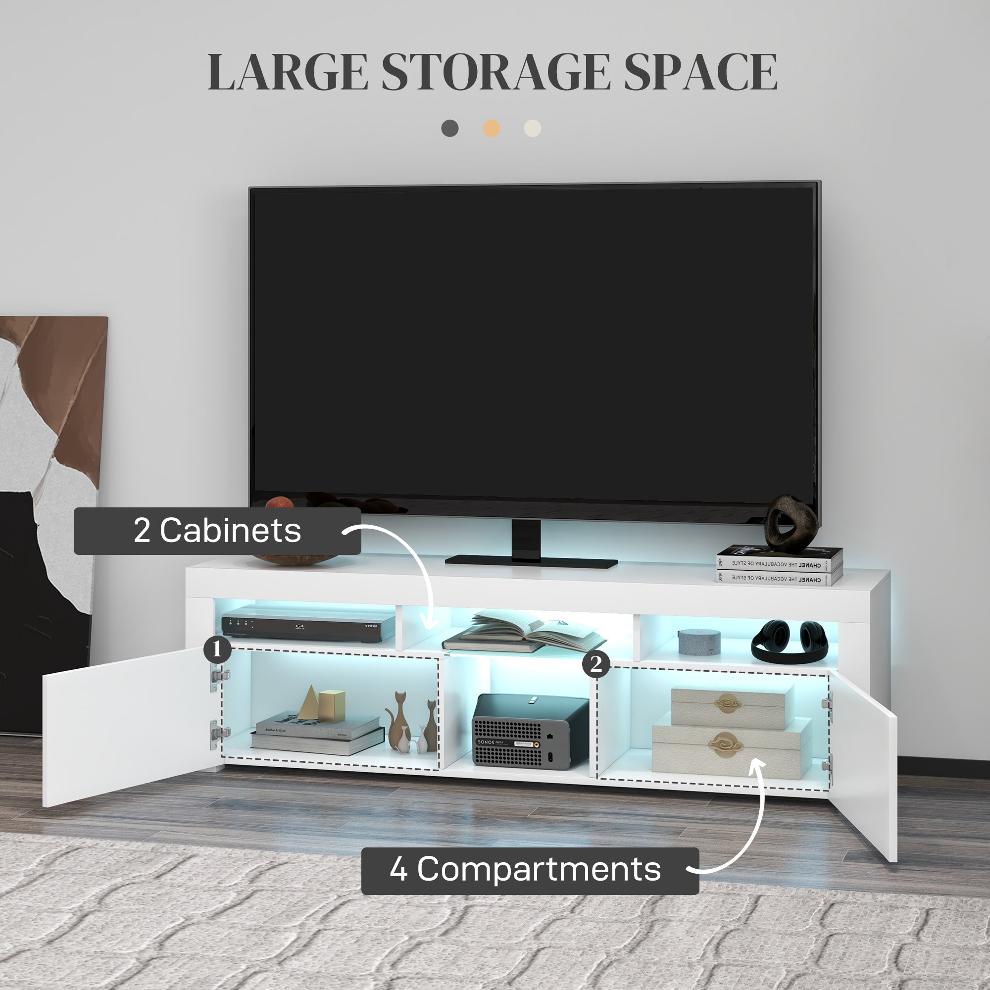 Modern TV Stand with Storage and LED Lights for TVs up to 55