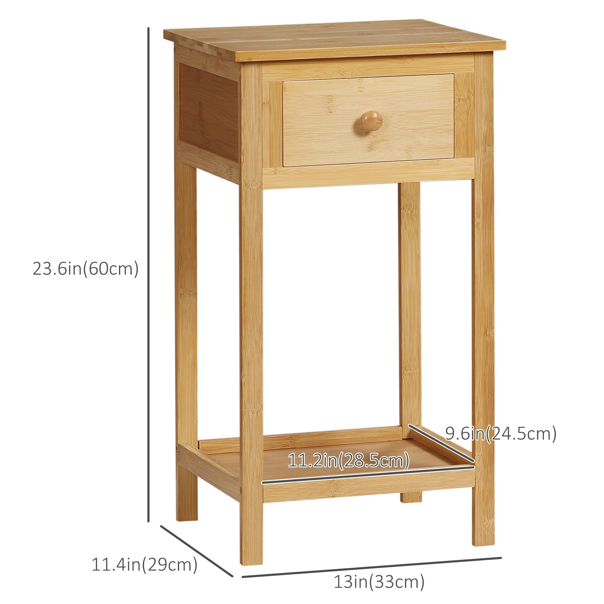 Bamboo Side Table with Drawer and Storage Shelf, Slim End Table Nightstand for Small Spaces, Natural Side Tables   at Gallery Canada