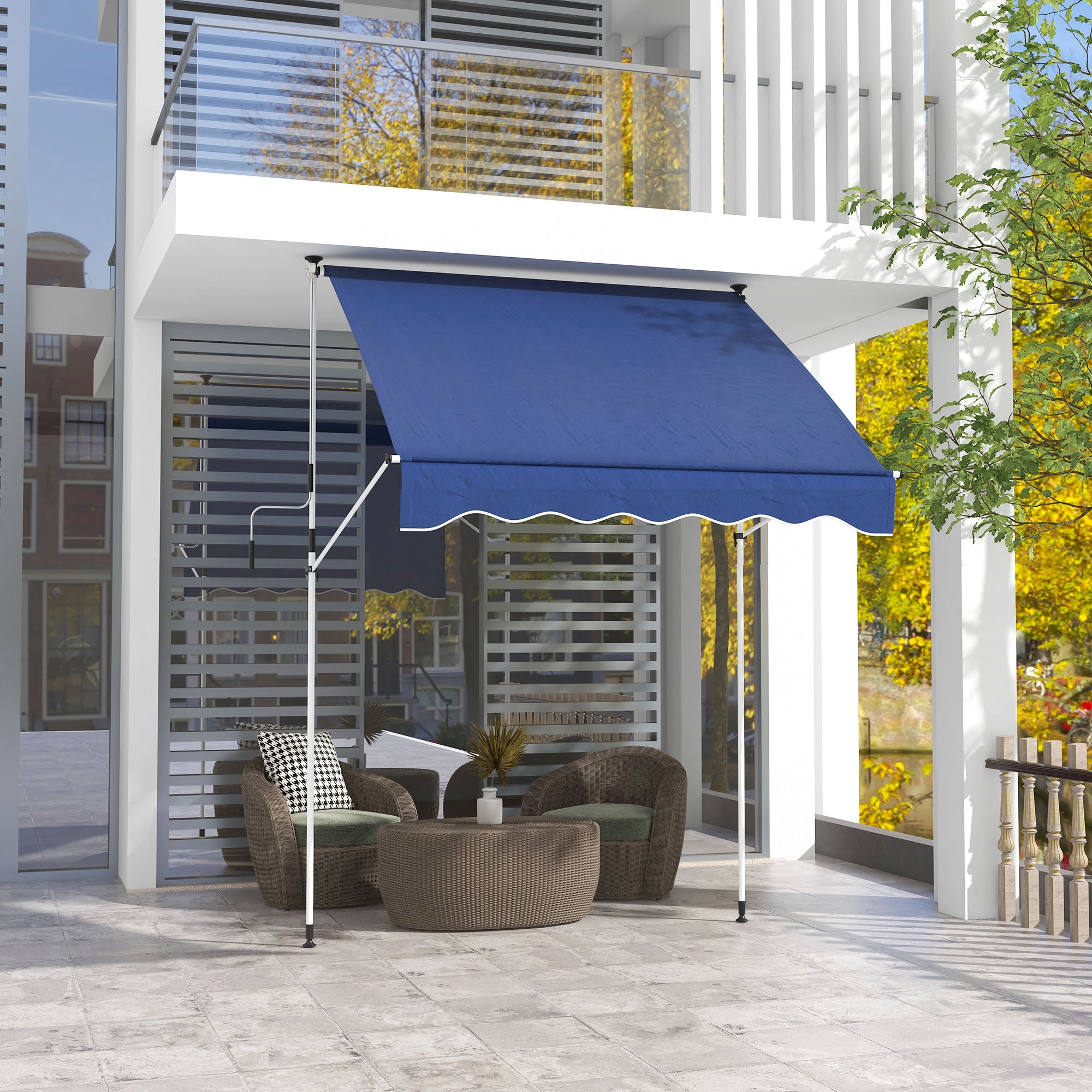 6.6'x5' Manual Retractable Patio Awning Sun Shelter Window Door Deck Canopy, Water Resistant UV Protector, Dark Blue Window Awnings at Gallery Canada