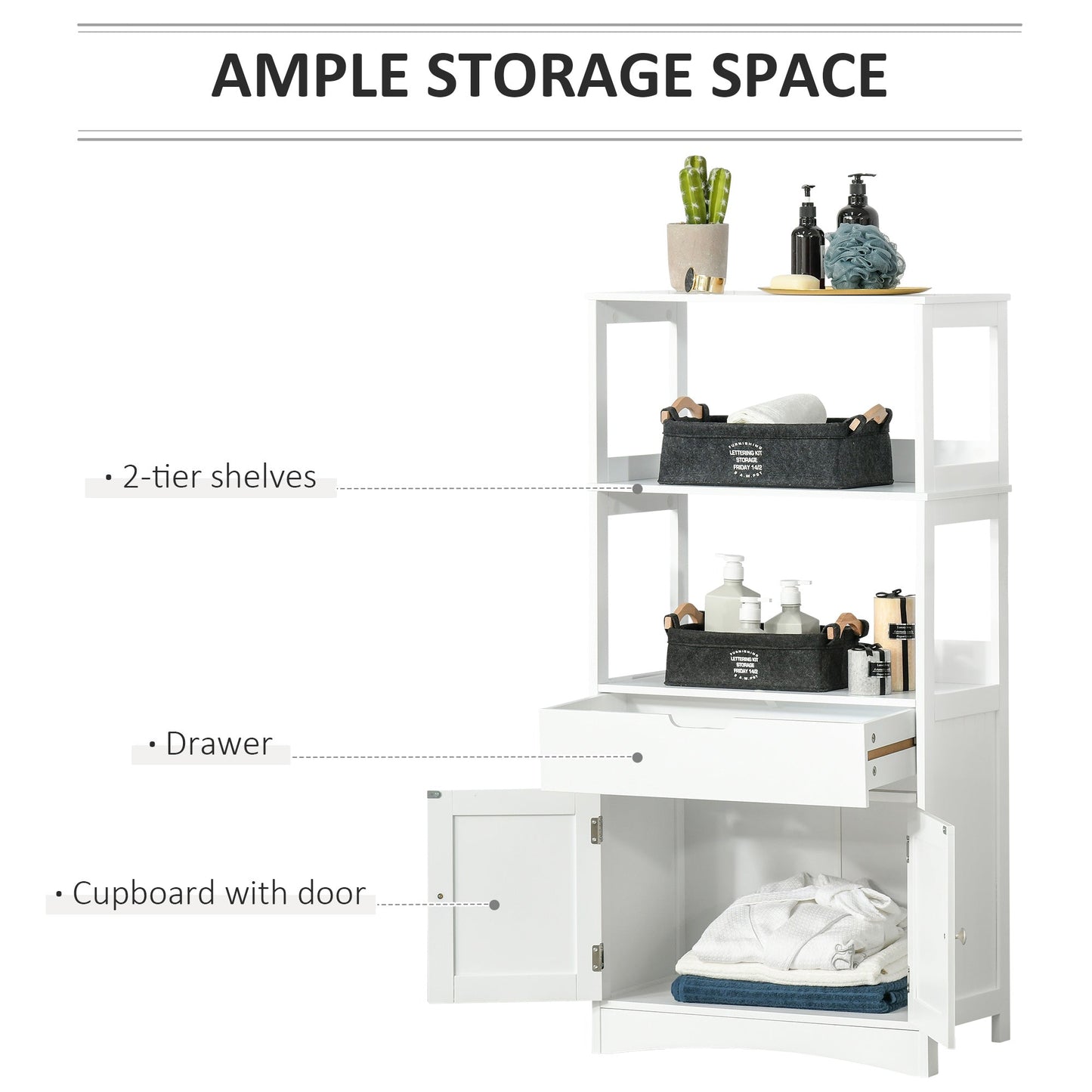 Bathroom Floor Cabinet, Free Standing Kitchen Cupboard with Shelves, Drawer and Doors, Storage Organizer for Living Room, White Bathroom Cabinets   at Gallery Canada