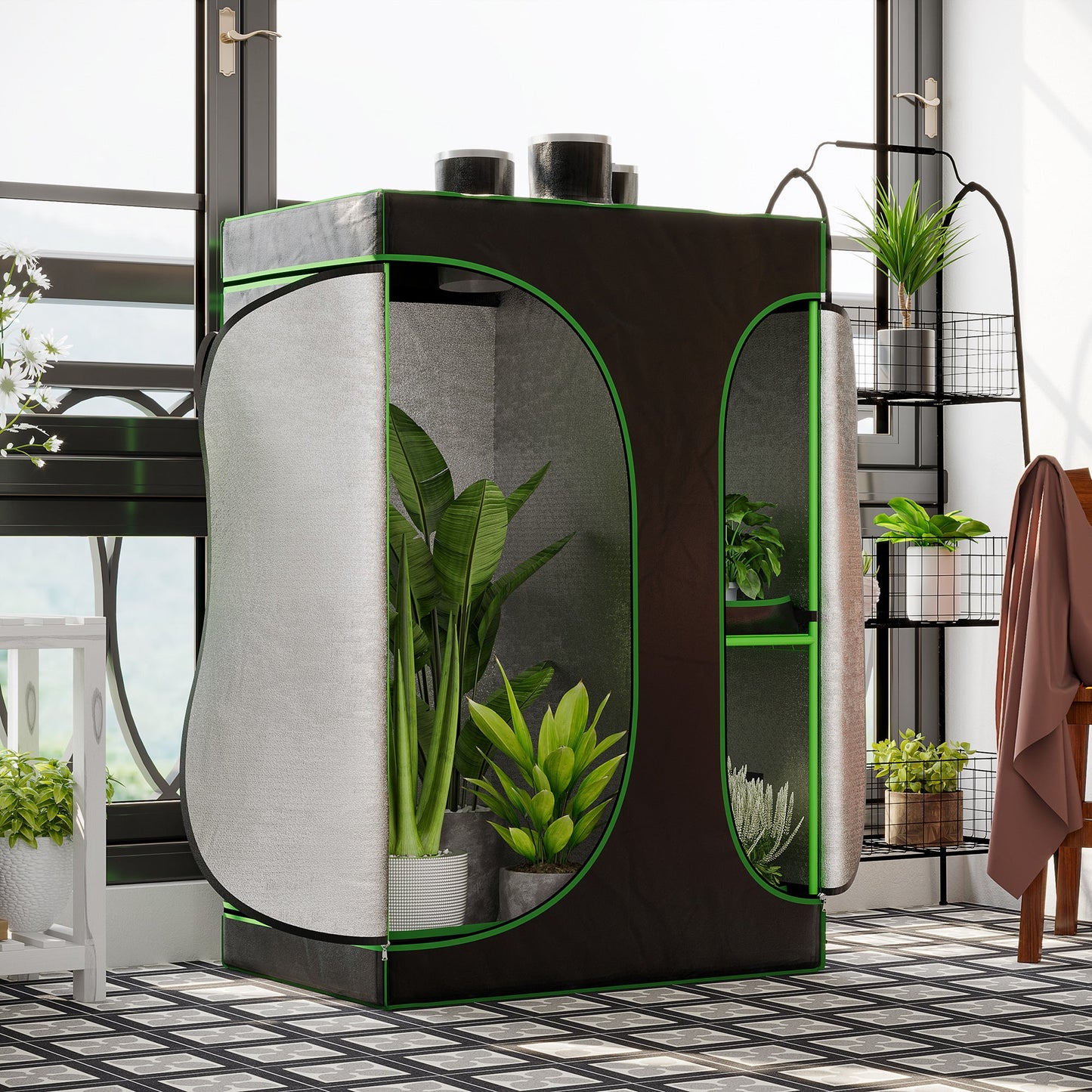 36" x 24" x 53" Mylar Hydroponic Grow Tent with Adjustable Vents and Floor Tray for Indoor Plant Growing, 3' x 2' Walk In Greenhouses   at Gallery Canada